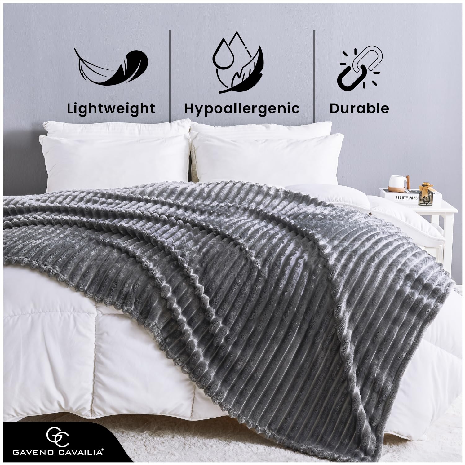 GC GAVENO CAVAILIA Fleece Throw Blanket - Luxurious Warmth | Double 150x200 cm | Charcoal 2
