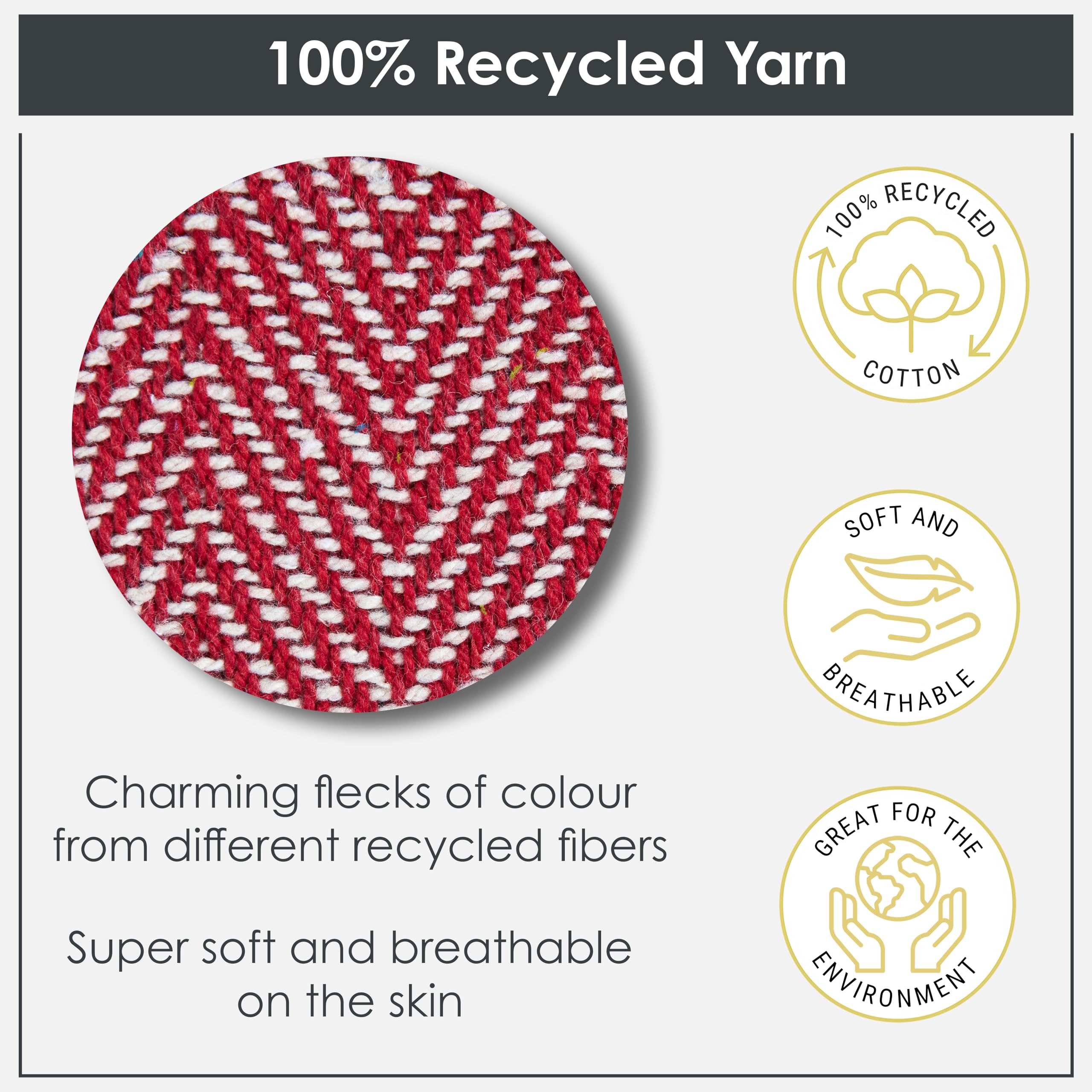Emma Barclay Herringbone Throw - 100% Recycled Cotton | Red | 50x60" 3
