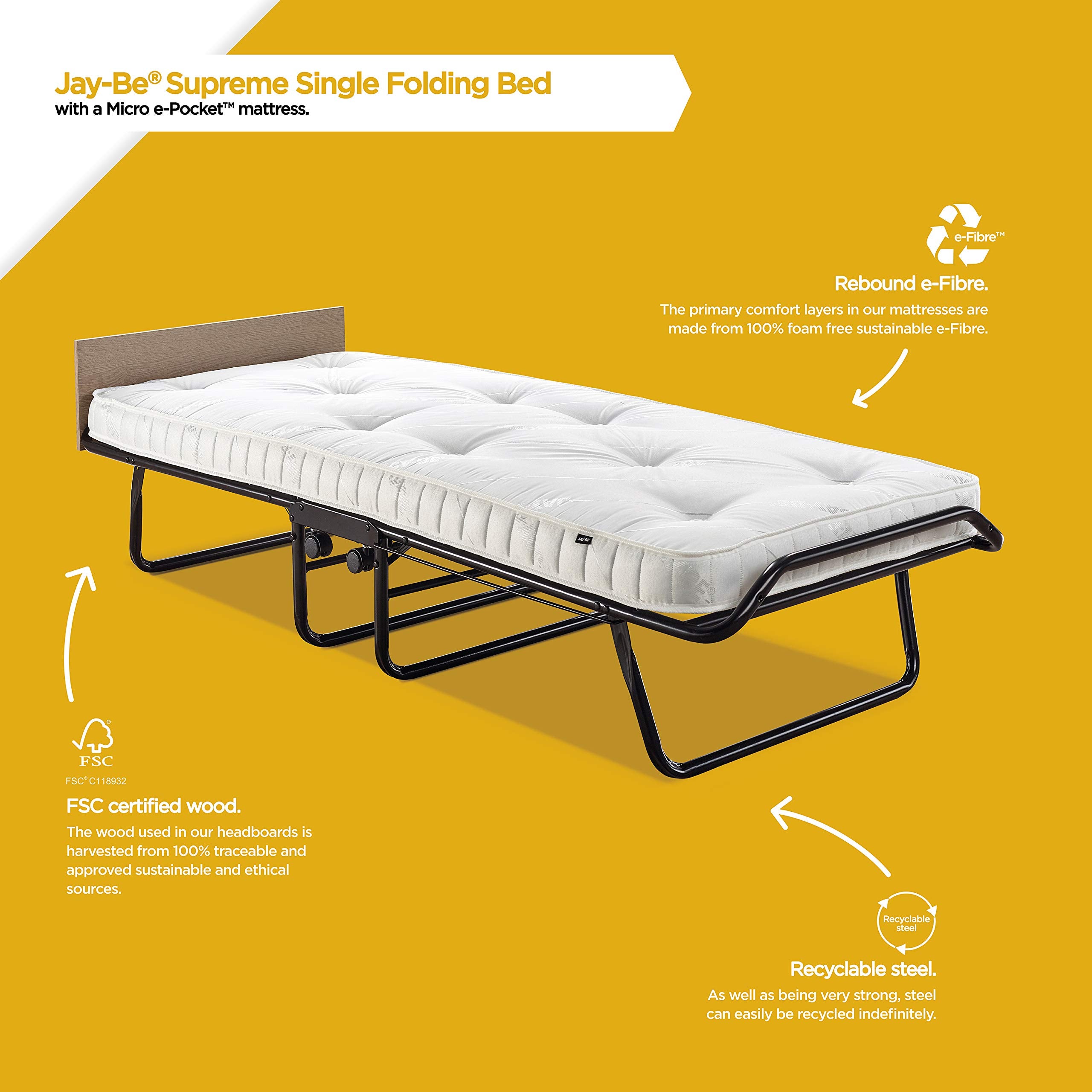 JAY-BE Supreme Folding Bed with Micro e-Pocket Sprung Mattress | Single | Max User Weight 160kg 6