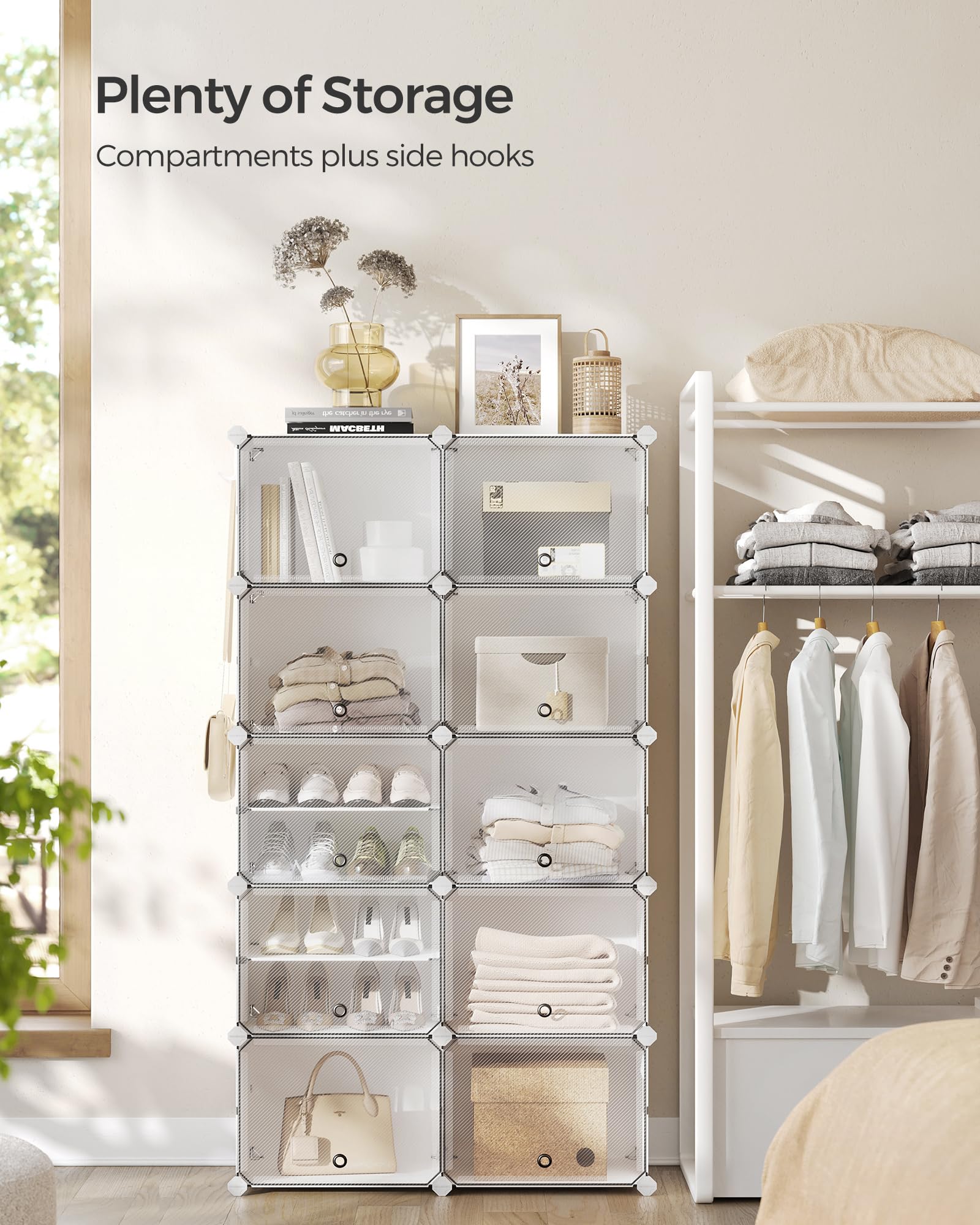 SONGMICS Modular Interlocking Shoe Rack - 10 Slots | Steel Frame & Plastic Panels | White 4