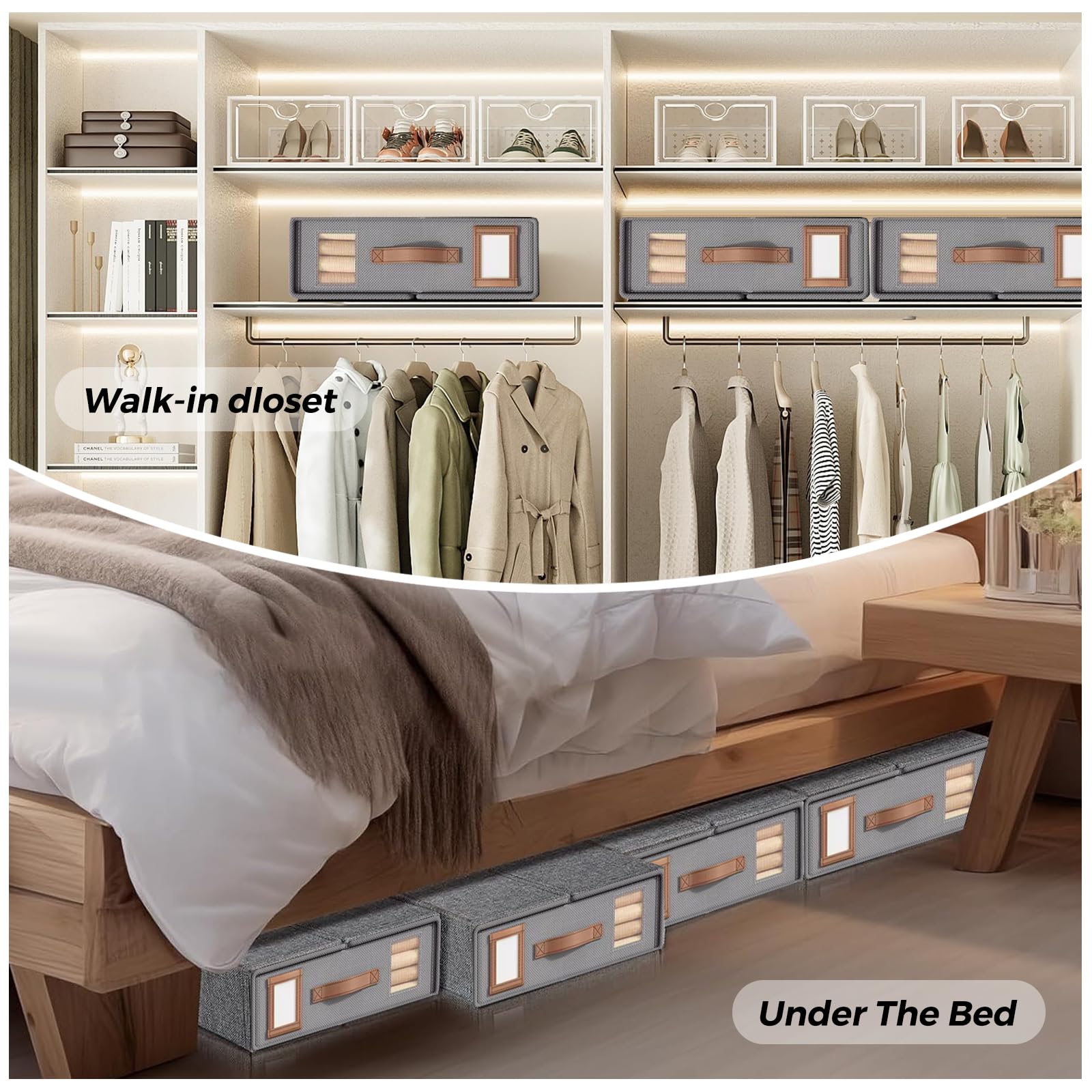 Woobroo 6 Pack Under-Bed Storage Organisers - Foldable Linen Boxes | Gray 7
