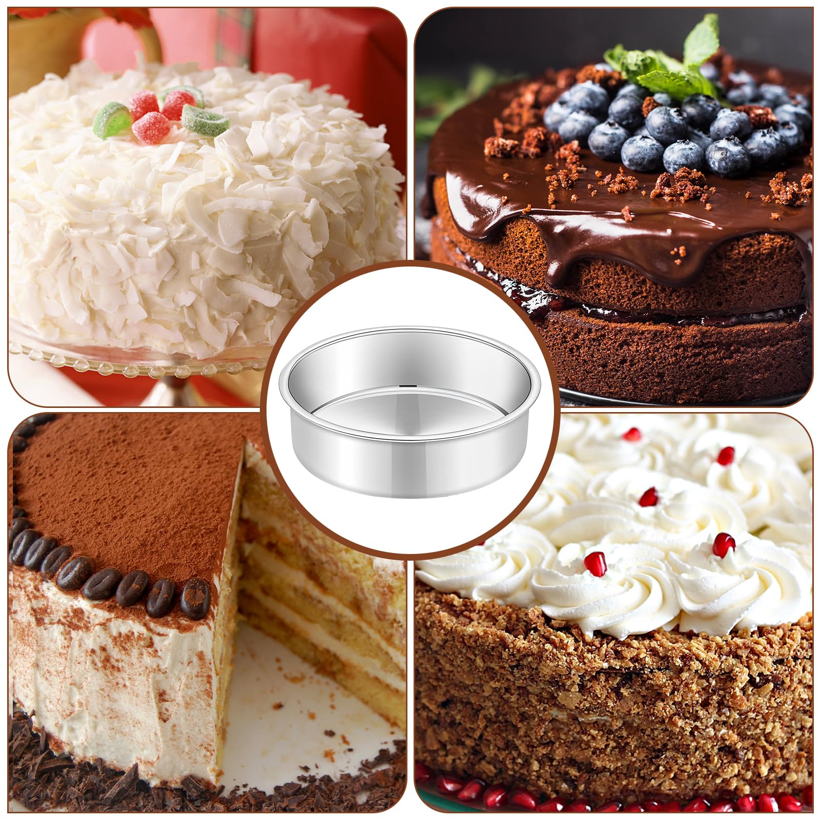 Woobroo 8 Inch Anodized Aluminium Round Cake Tin | Set of 3 | Solid Bottom 4