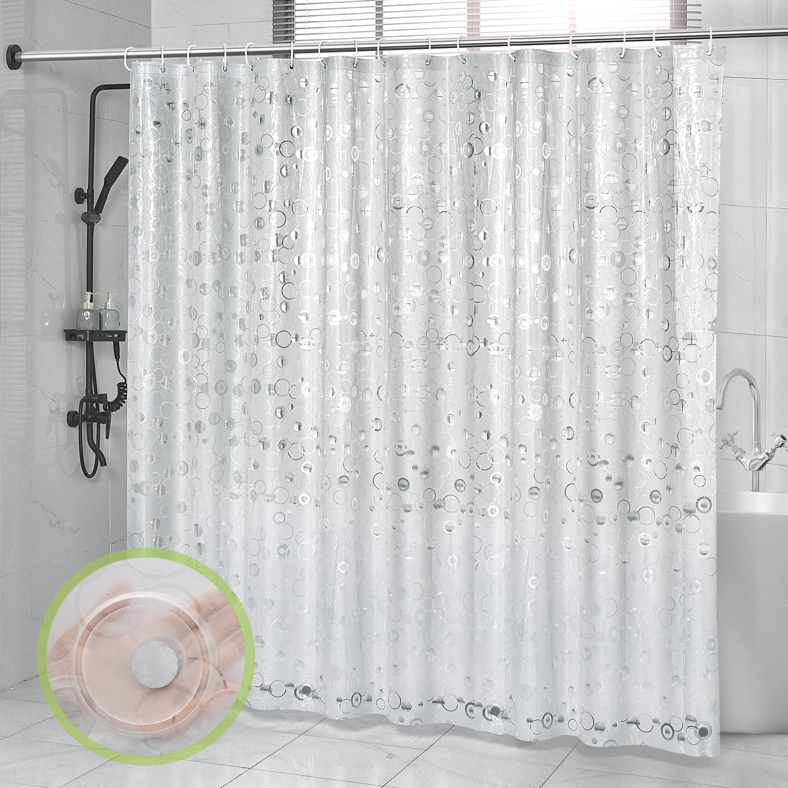 OTraki Waterproof EVA Shower Curtain - Semi-Sheer Frosted | Extra Wide 94.5" x 79" | Weighted Hem 1