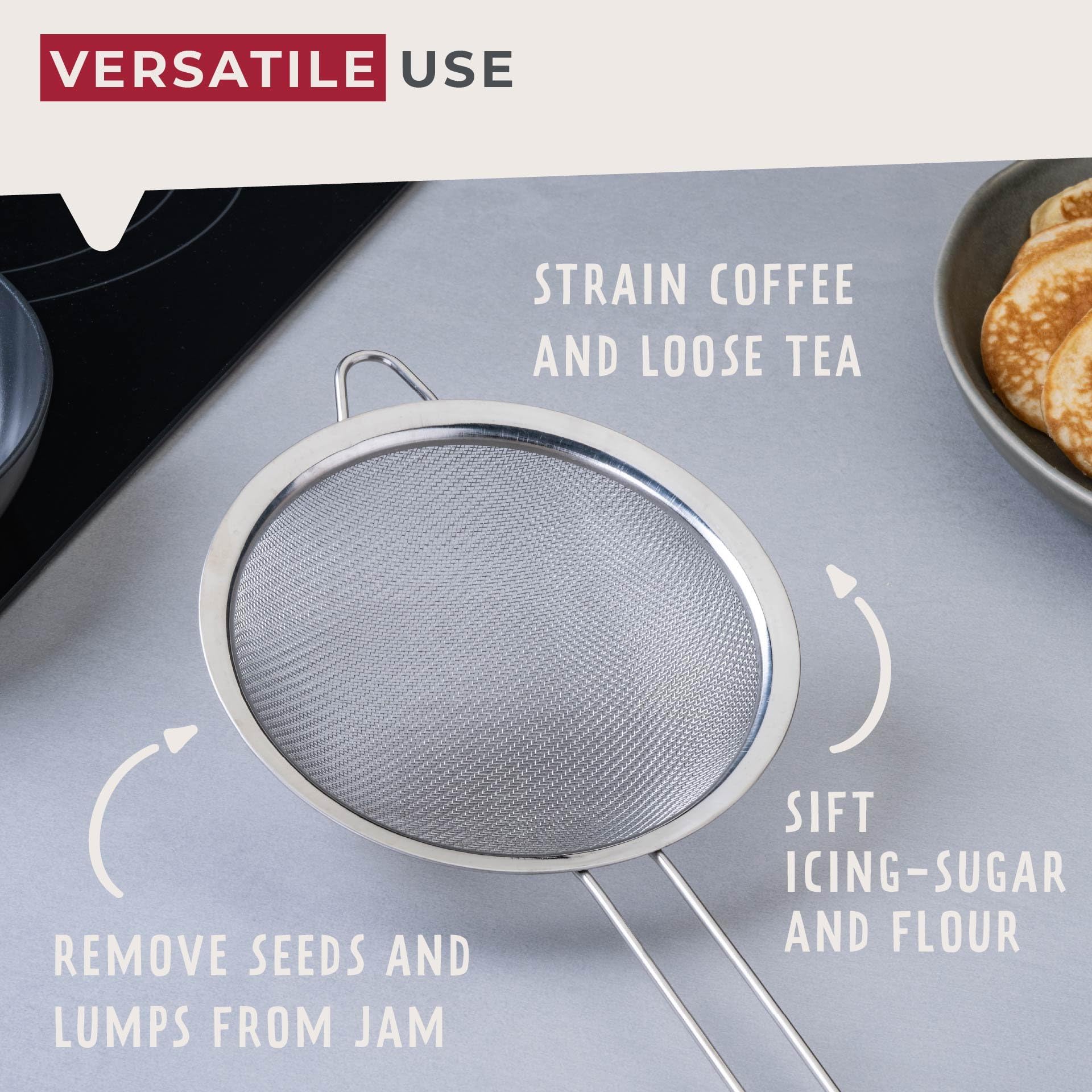Fackelmann Initial Sieve - 15.5cm Medium Stainless Steel Strainer with Fine Mesh and Long Handle 4