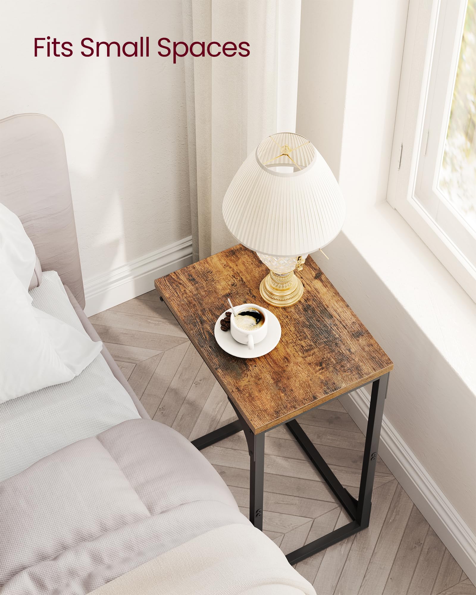 VASAGLE Set of 2 C-Shaped Side Tables - Rustic Brown/Black | 40x30x62 cm | Space Saving 6