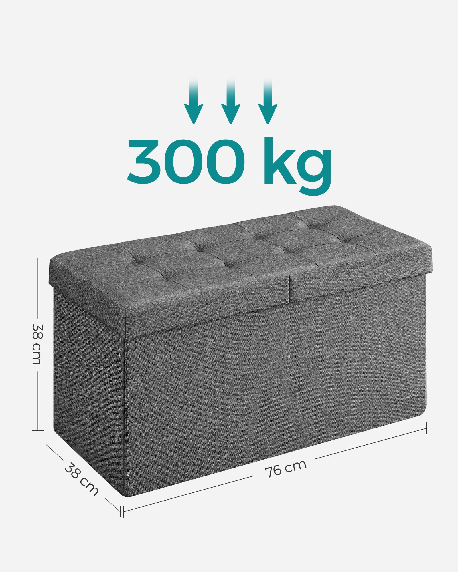 SONGMICS Storage Ottoman - Tufted Chesterfield Style | 80L Capacity | 300 kg Load | Dark Grey 3