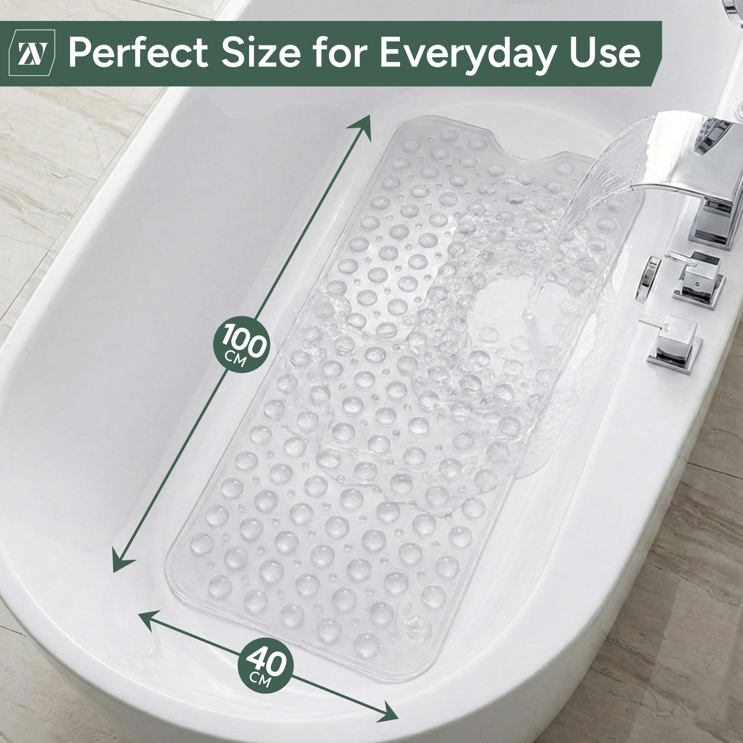 Zuvo Extra Long Non-Slip Bathtub Mat - 100 x 40cm | Solid White | Anti-Mold PVC 2