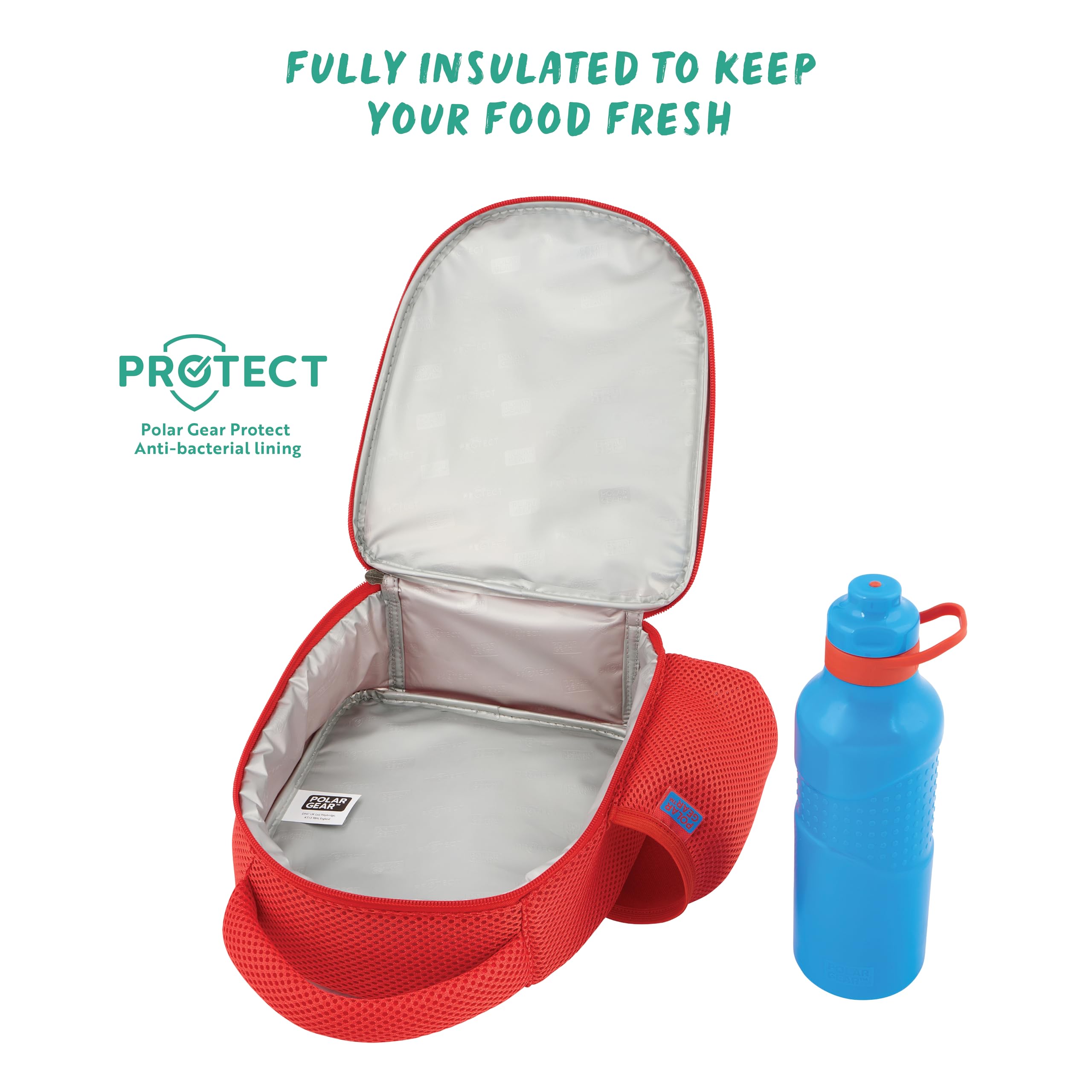 Polar Gear Dino T-Rex Insulated Kids Lunch Bag with 600ml Water Bottle | Polyester | Red 3