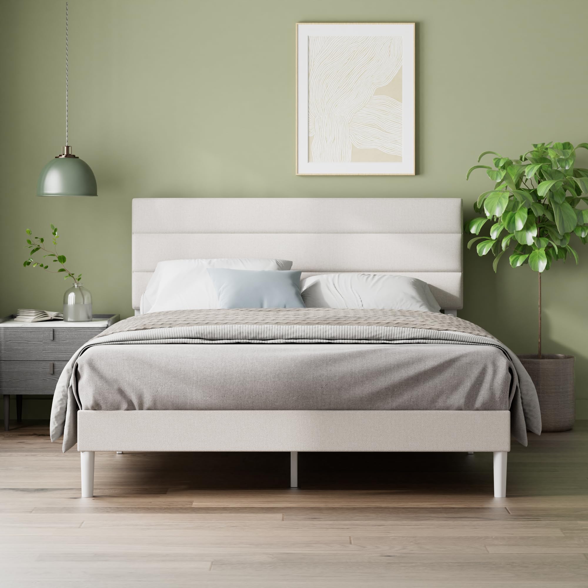Zinus Piper Double Upholstered Bed Frame with Headboard - Off White | 135 x 190 cm | Steel Frame 9