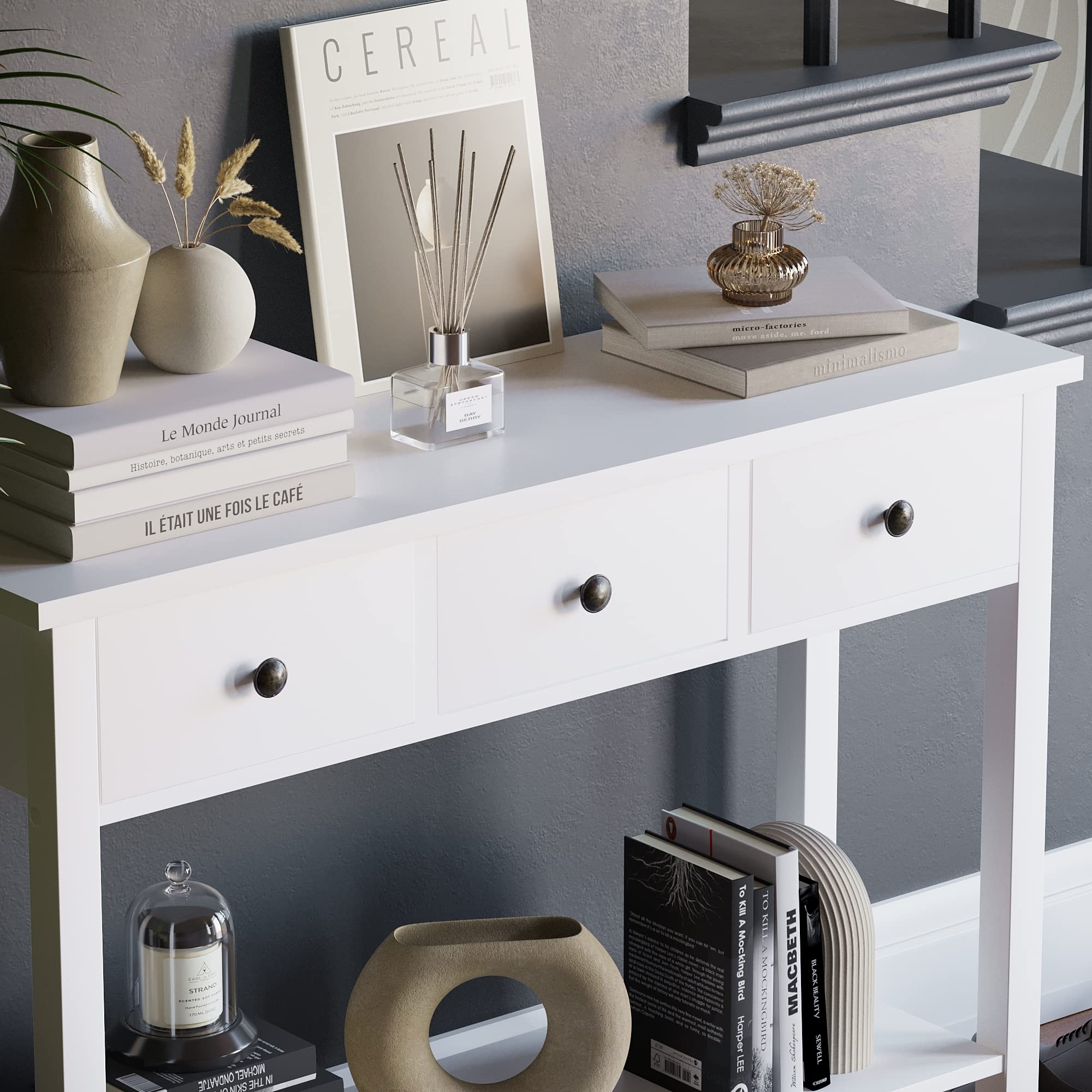 Vida Designs Windsor Console Table - 3 Drawer Storage | White Wood | H 74 x W 100 x D 30 Cm 4