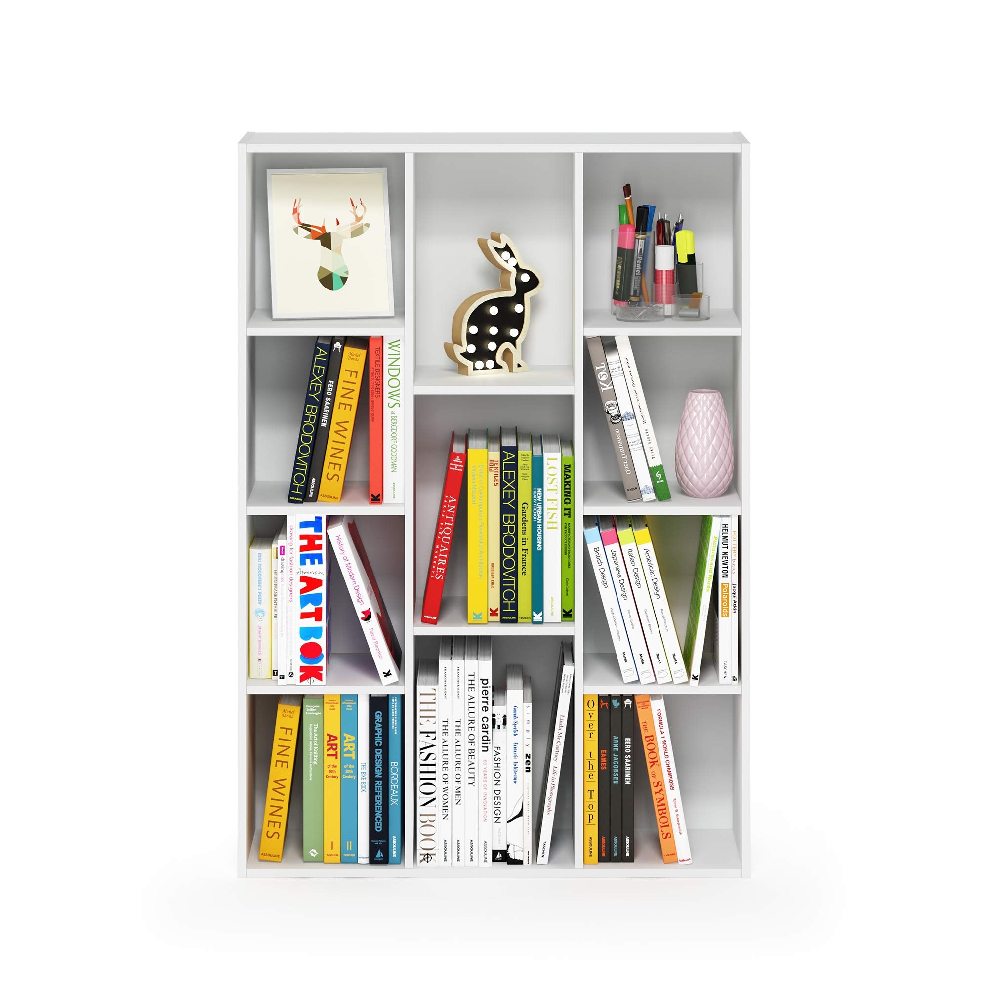 Furinno LUDER 11-Cube Book Shelf - Reversible Design | White Engineered Wood | 29.1" W x 41.7" H 5