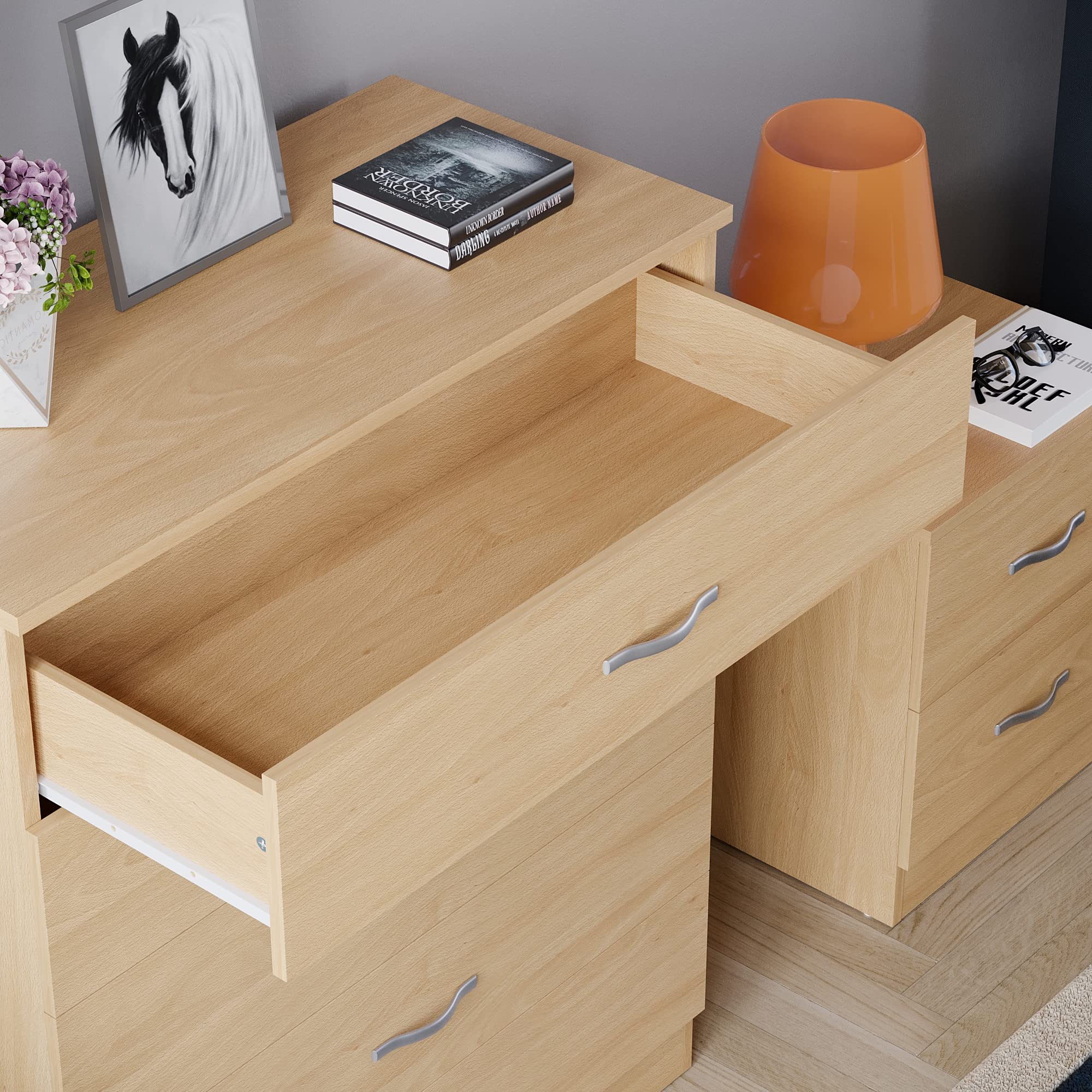 Vida Designs Riano 5 Drawer Chest - Pine Finish | Engineered Wood | 75W x 36D x 90H cm 6