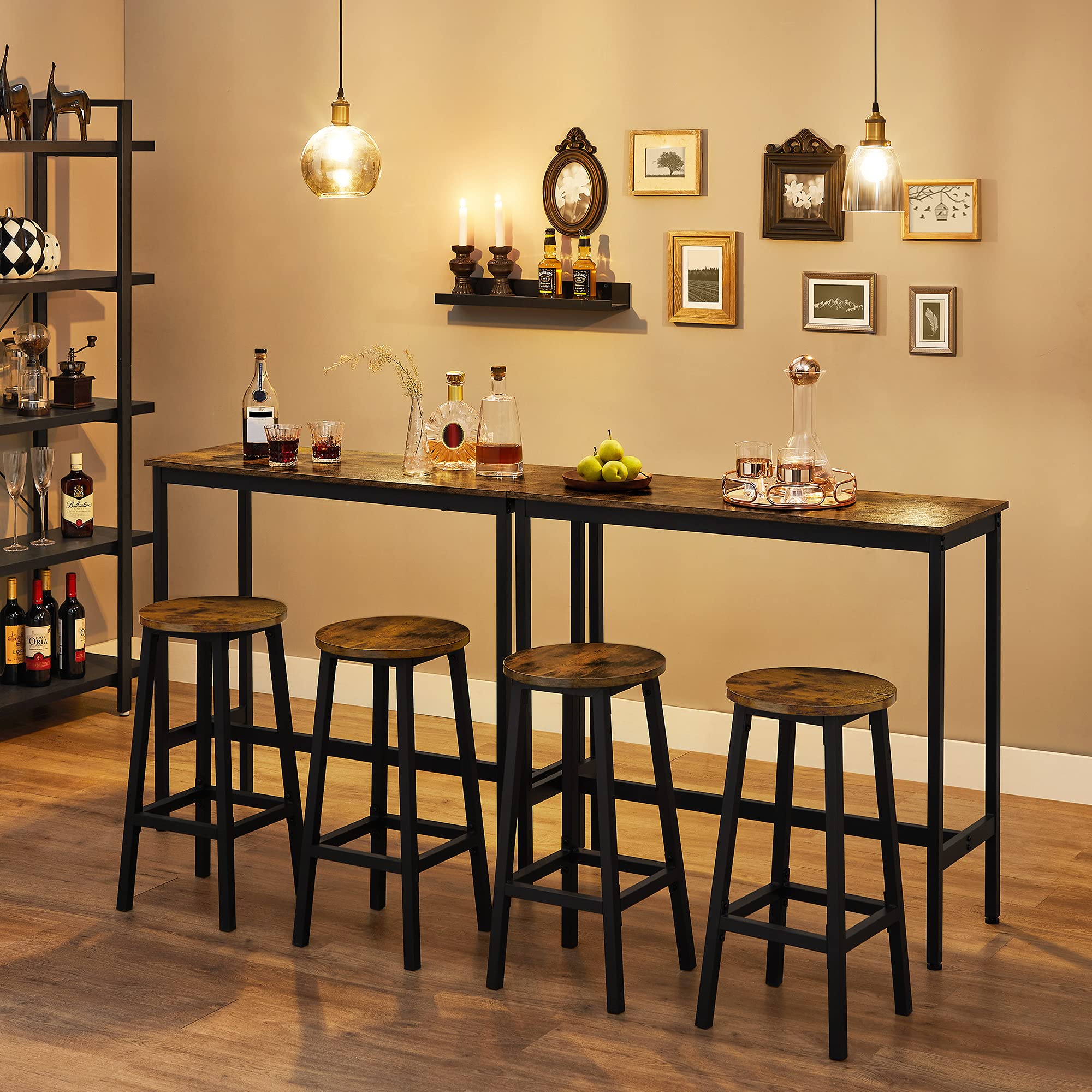 VASAGLE Bar Set with 1 Table and 2 Stools | Rustic Brown & Black | Engineered Wood 3