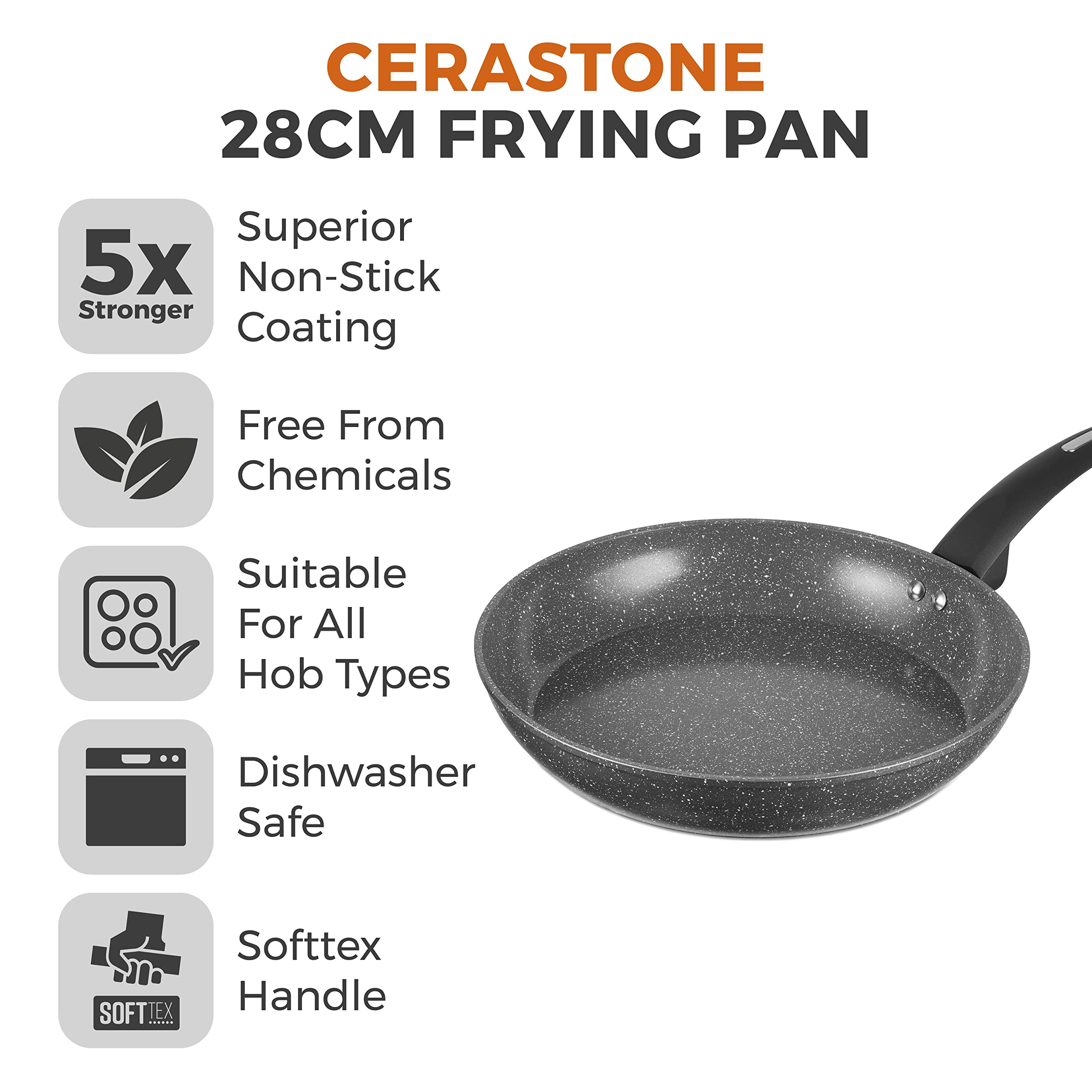 Tower T81242 Cerastone Induction Frying Pan - 5x Stronger Non-Stick | 28 cm | Graphite 2