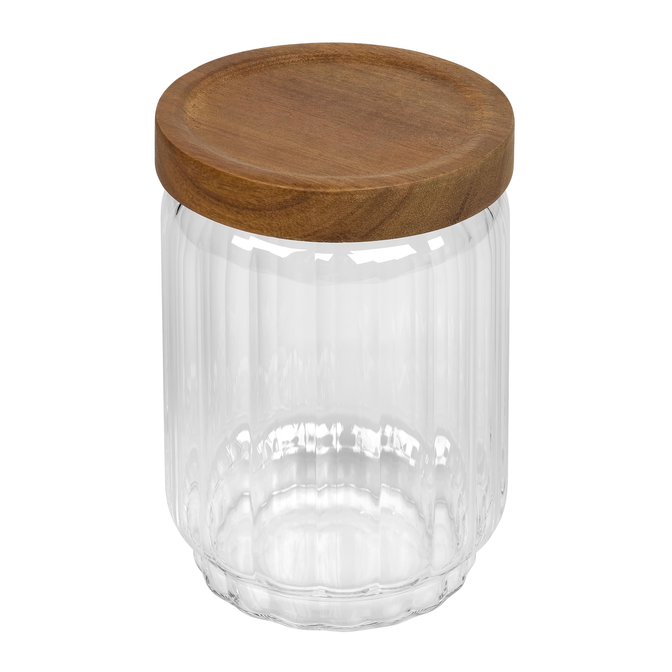 Tala Ribbed Glass Storage Jar with Acacia Lid - Airtight Seal | 600ml Volume | FSC Wood 1