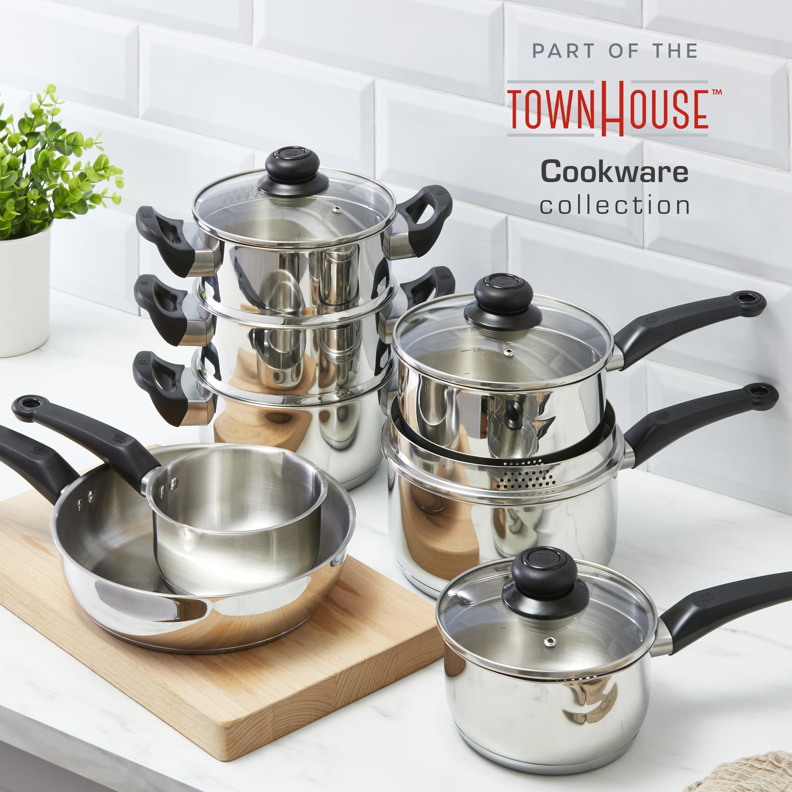 Swan Townhouse 3 Piece Stainless Steel Saucepan Set | 16/18/20cm Sizes | Induction Compatible 9