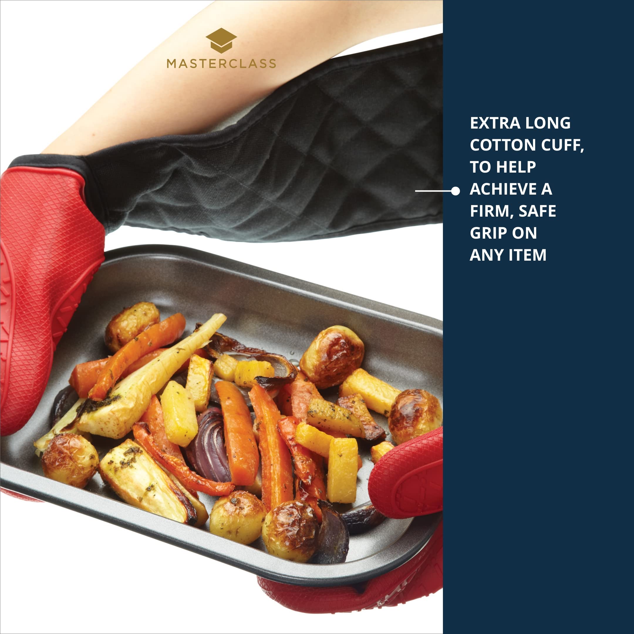 MasterClass Double Oven Glove - Heat Proof to 250°C | Silicone/Cotton | Black/Red 6