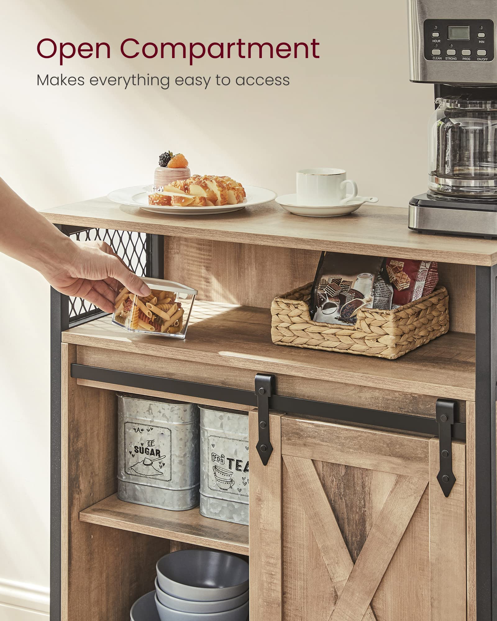 VASAGLE Sideboard Storage Cabinet - 30x70x80 cm | Rustic Style | Adjustable Shelf | Toasted Oak & Black 6
