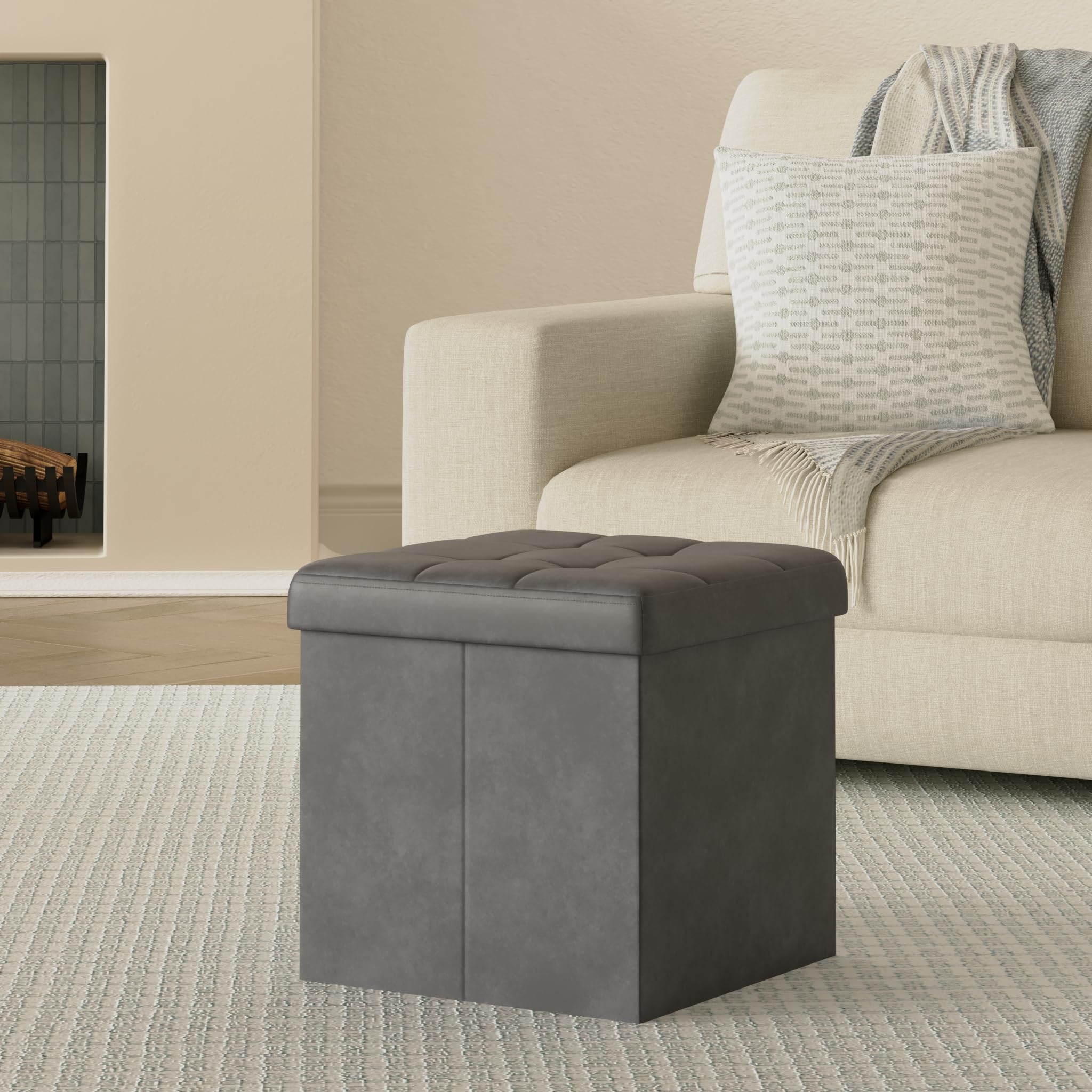 SONGMICS Storage Ottoman - Foldable Foot Rest with 43L Capacity | Slate Grey | 38 x 38 x 38 cm 2