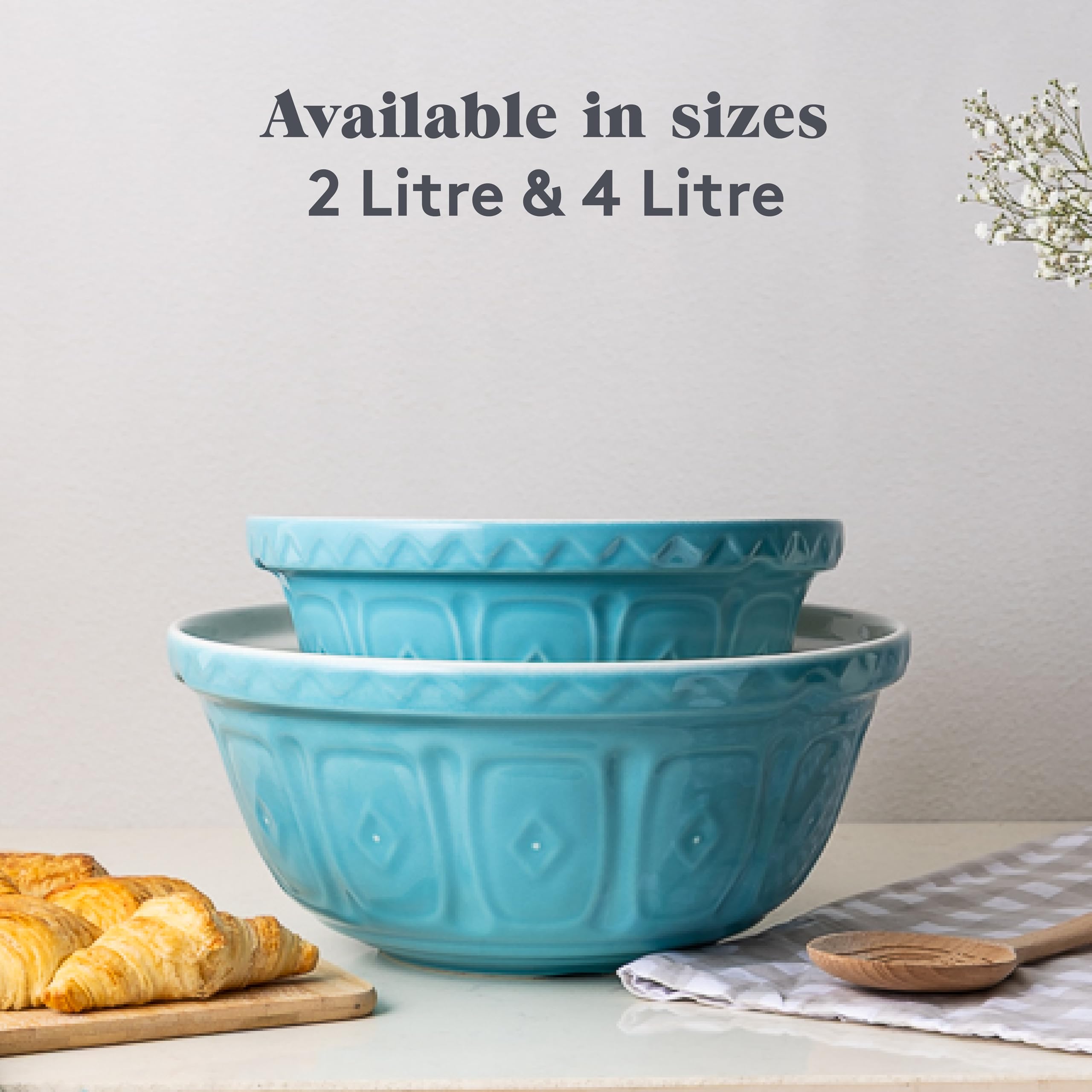 Mason Cash Colour Turquoise 2 Litre Mixing Bowl - Chip Resistant Earthenware | 24cm 7