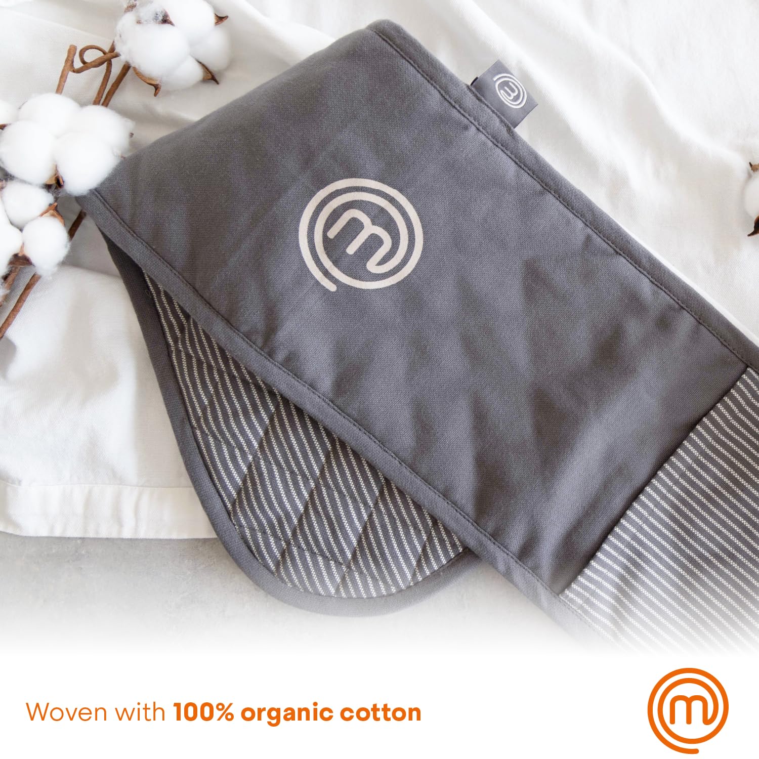 MasterChef Double Oven Gloves - Heat Resistant up to 250°C | 100% Cotton | Earth Grey 4