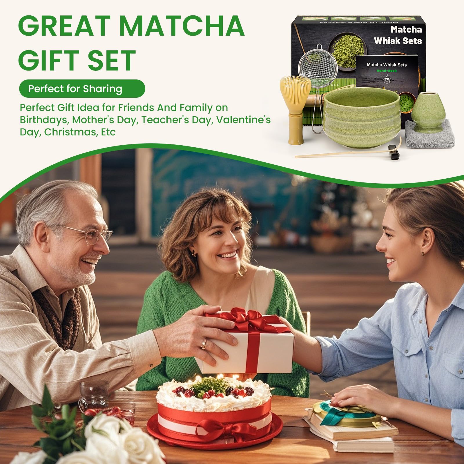 Lafefe 7-Piece Matcha Set - Includes Yellow Resin Whisk, Grey Bowl, Chashaku, and Strainer 7