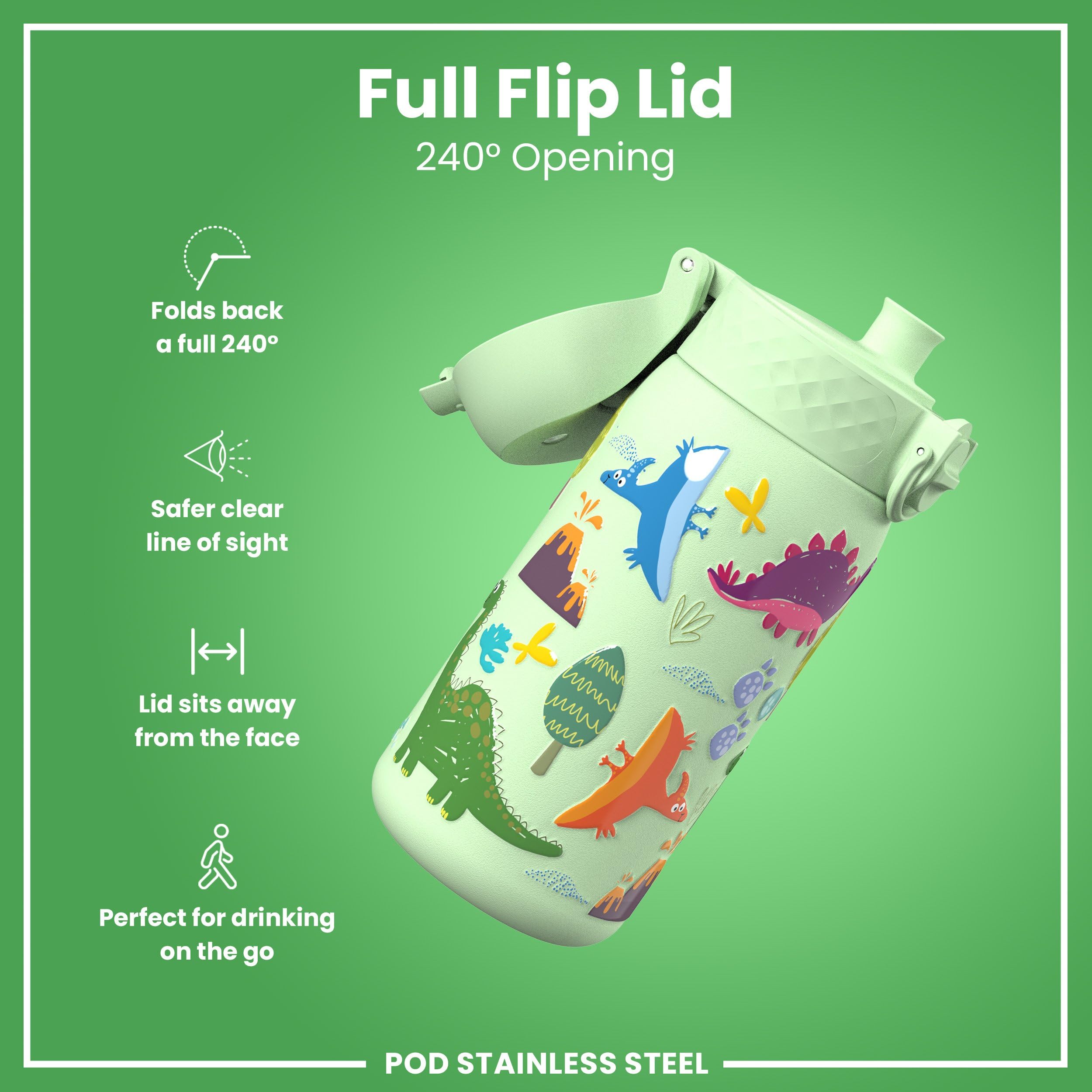 Ion8 Vacuum Insulated Steel Water Bottle - 320 ml/11 oz | Leak Proof | Dinosaurs 4