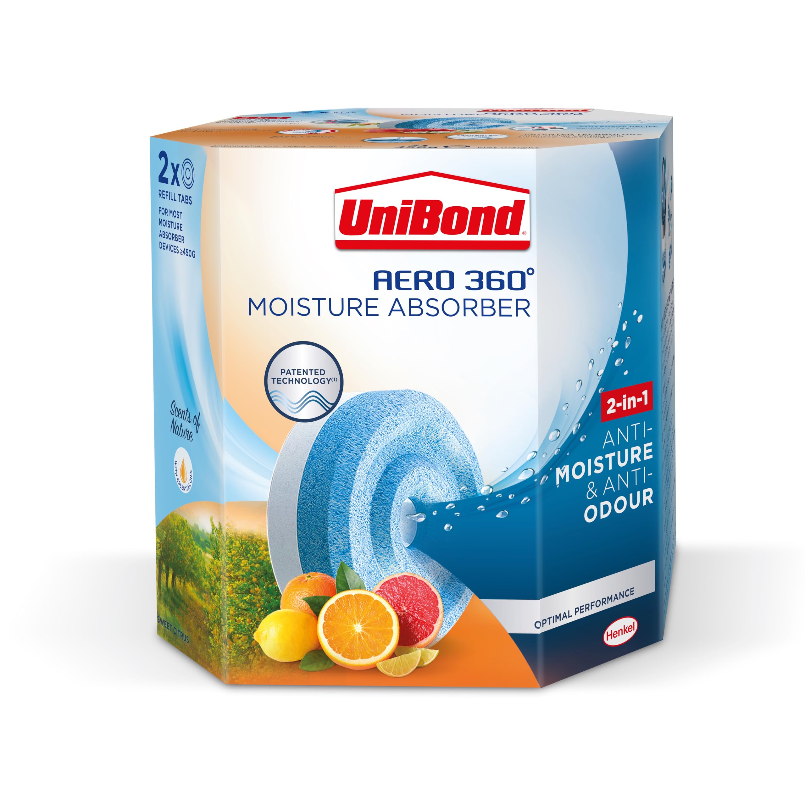Unibond AERO 360° Moisture Absorber Refill Tabs - Citrus Scent, 2 x 450g | 1-3 Month Duration 1