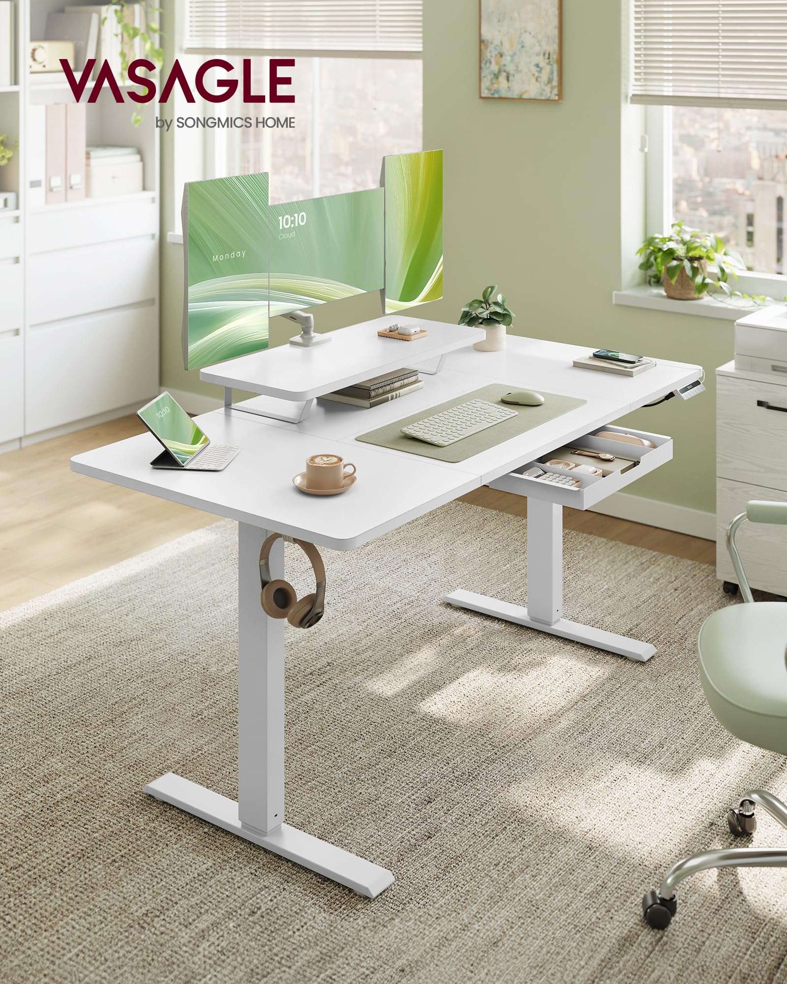 VASAGLE Electric Standing Desk - Height Adjustable 140 x 70 cm | 3 Memory Presets | Cloud White