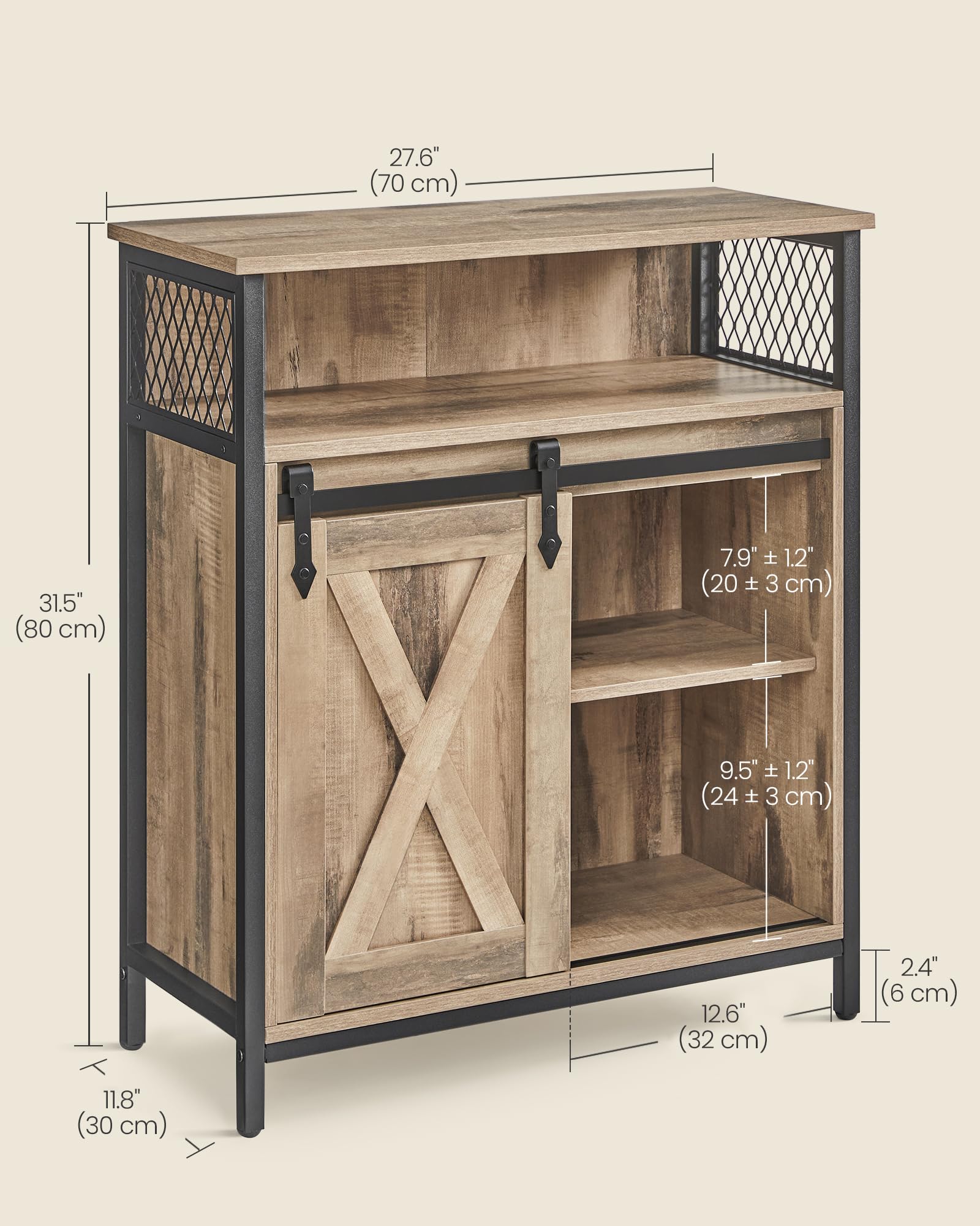 VASAGLE Sideboard Storage Cabinet - 30x70x80 cm | Rustic Style | Adjustable Shelf | Toasted Oak & Black 3