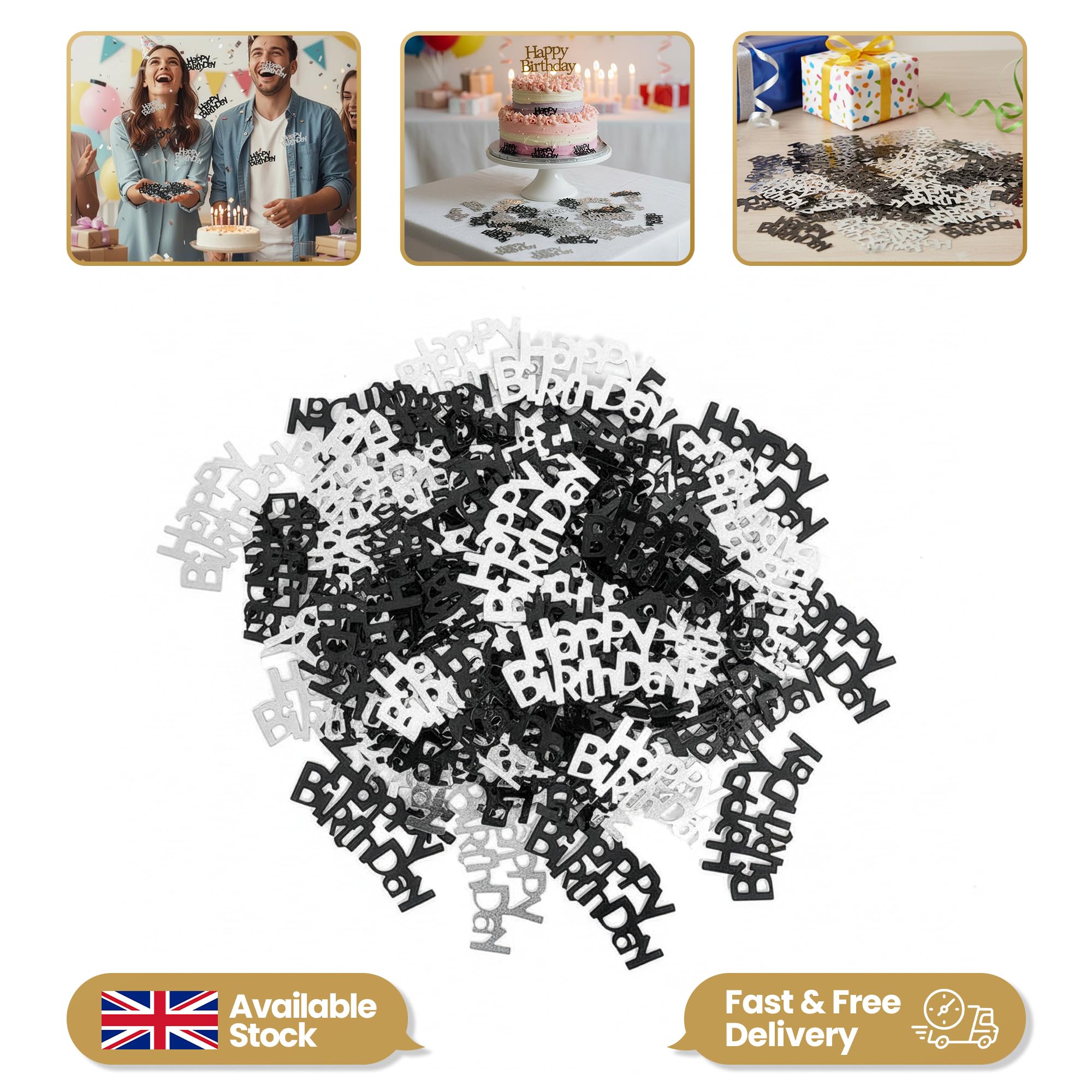SHATCHI Happy Birthday Confetti - Black & Silver Foil Scatter | 14 Gram Pack 2