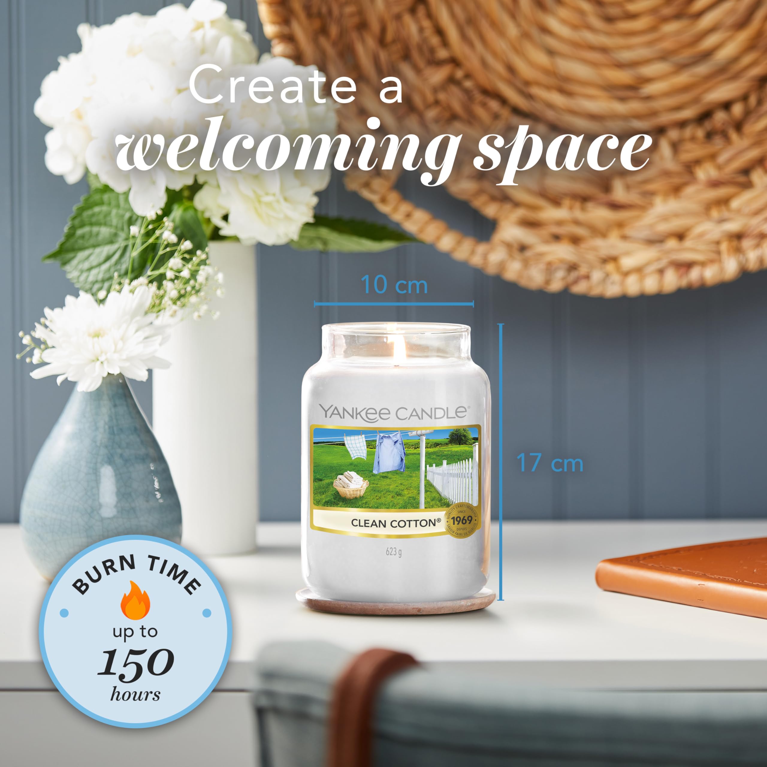 Yankee Candle Clean Cotton Large Jar Scented Candle | Up to 150 Hours Burn Time | 623g 6