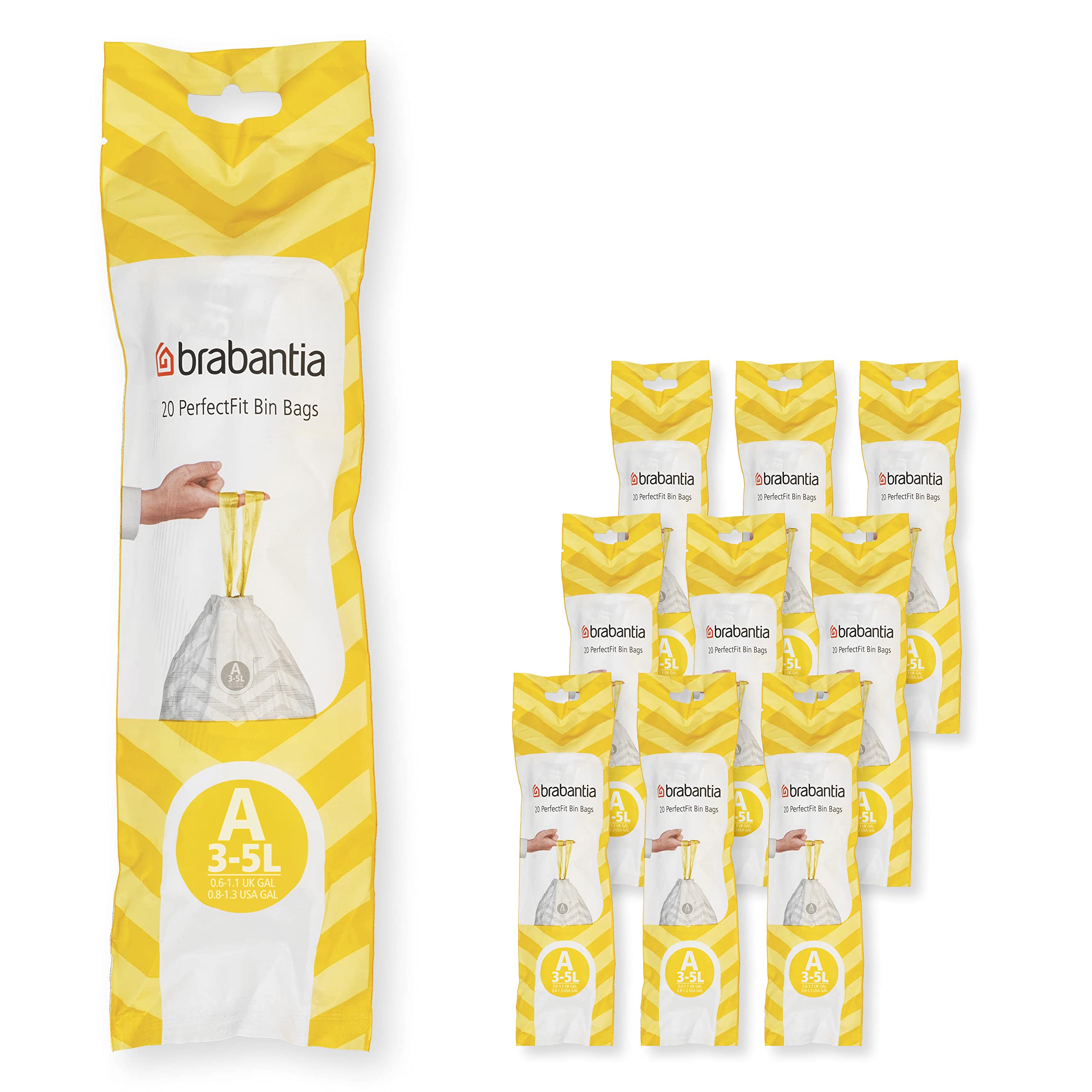 Brabantia PerfectFit Bin Liners - 3 Litre Size A, Tear-Resistant Plastic Bags with Tie Tape, 200 Count, White 1
