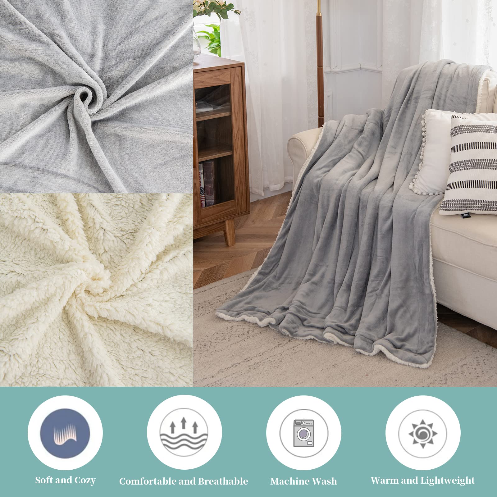 Good Nite Reversible Sherpa Fleece Blanket - 130x150cm | Fluffy Polyester | Grey 4