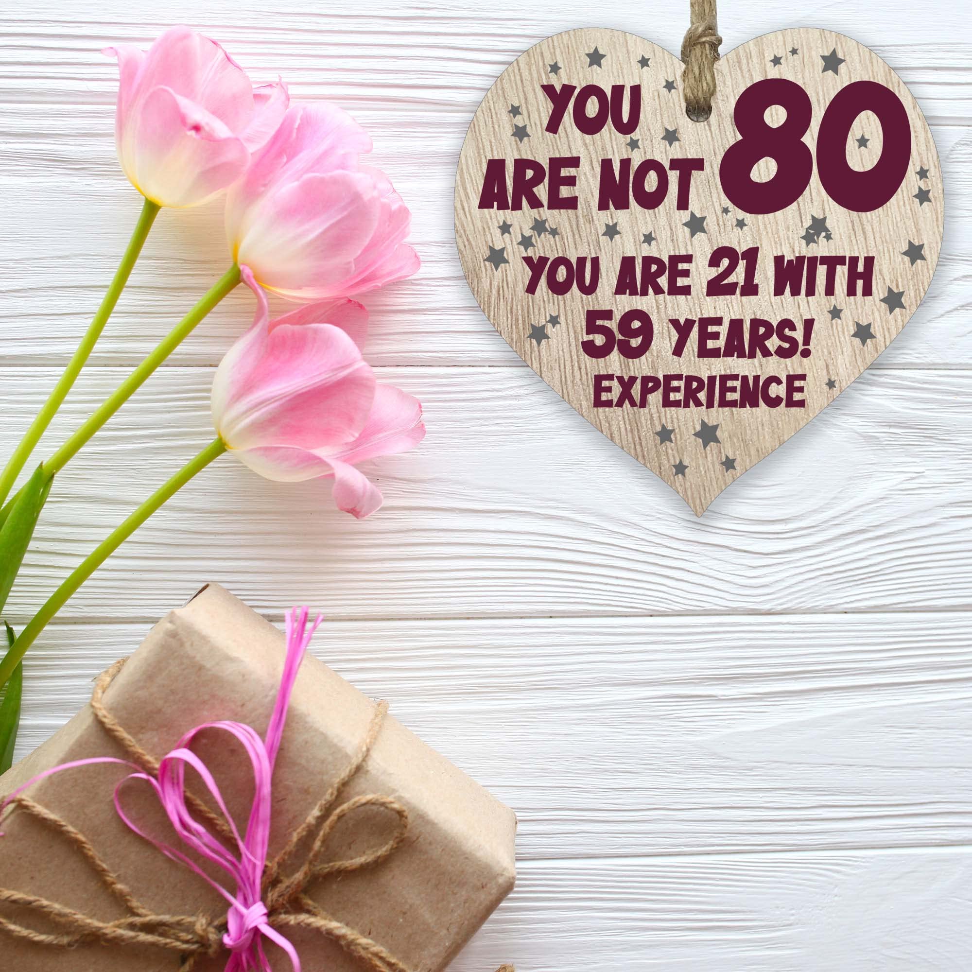 Stuff4 80th Birthday Wooden Heart Plaque Keepsake | Light Wood Sign | Gift for Women Men 5