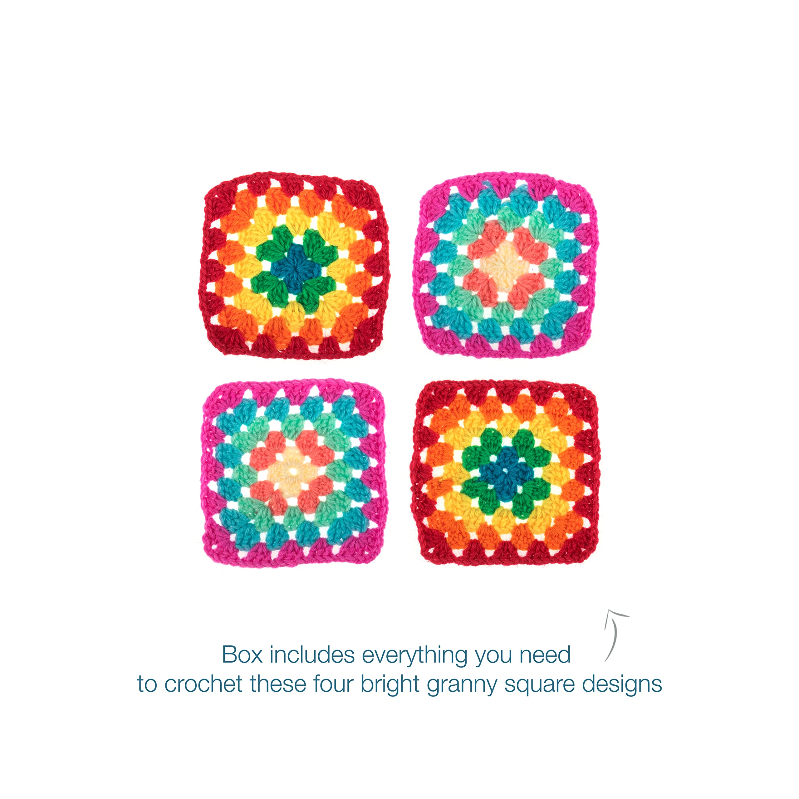 Trimits 'My First' Crochet Kit - Makes 4 Granny Squares | Polyester Yarn | Includes Hook 5