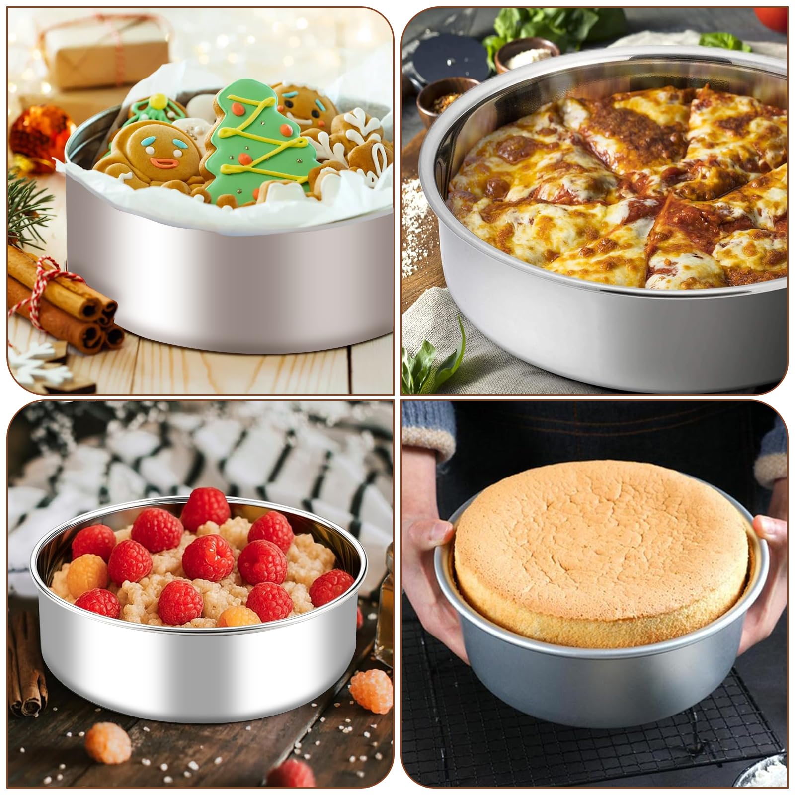 Woobroo 8 Inch Anodized Aluminium Round Cake Tin | Set of 3 | Solid Bottom 7