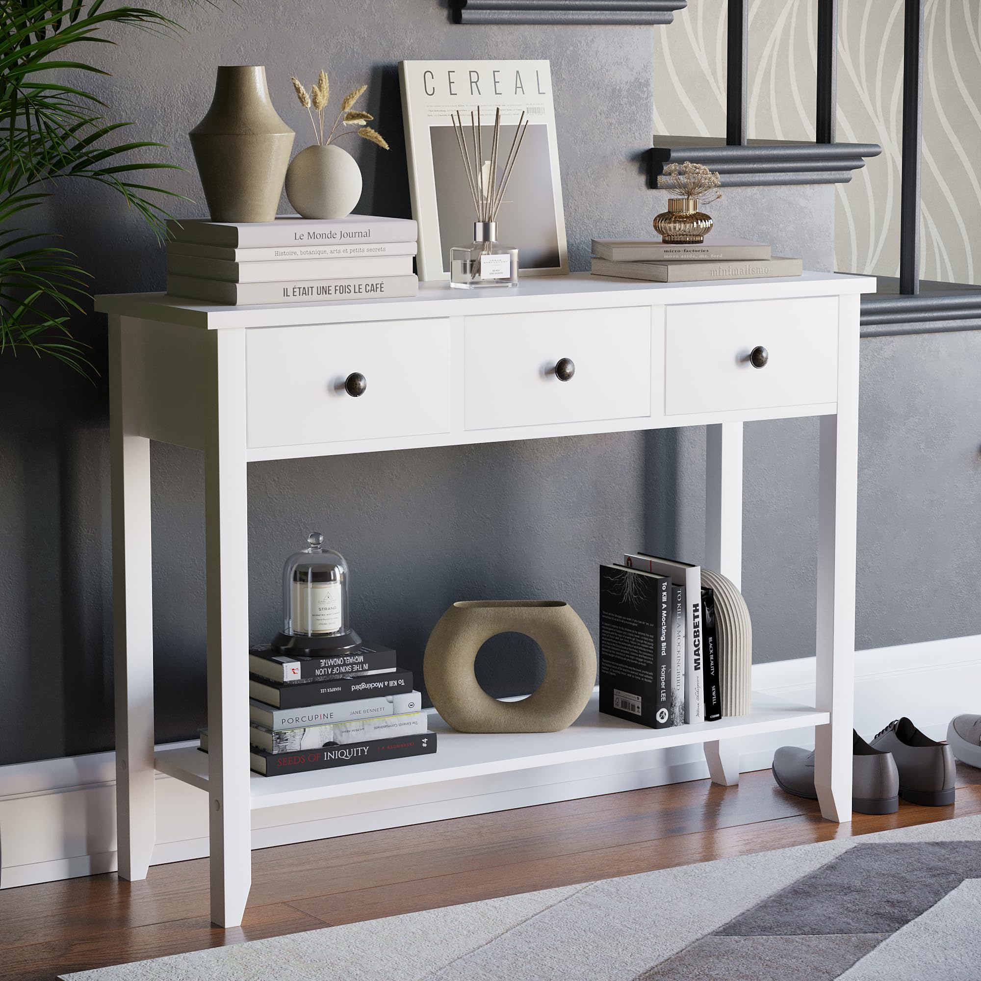 Vida Designs Windsor Console Table - 3 Drawer Storage | White Wood | H 74 x W 100 x D 30 Cm 1