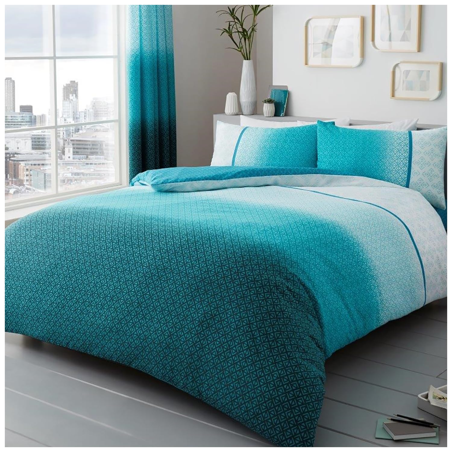 GC GAVENO CAVAILIA Urban Ombre Teal Duvet Cover Set | King Size | 50% Cotton/50% Polyester | 3 Piece 1