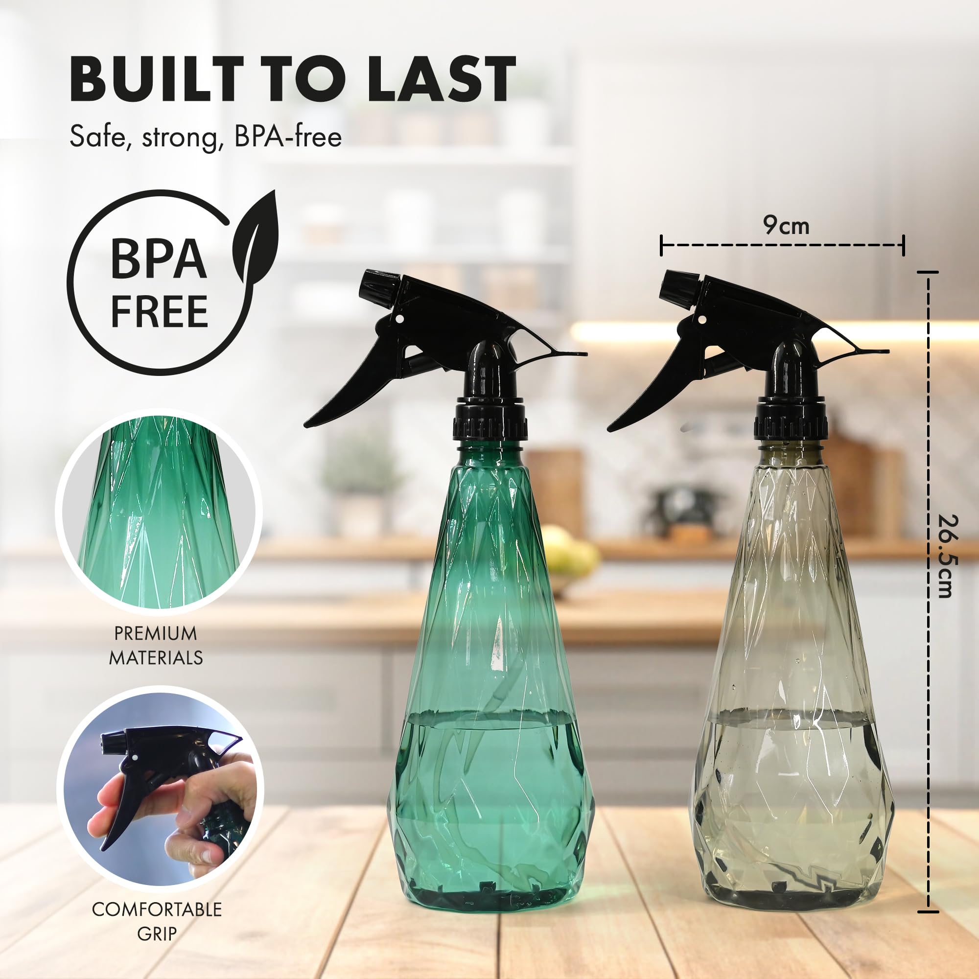 KEPLIN Water Spray Bottles - 2 Pack, 600ml Capacity | Adjustable Mist & Stream Nozzle 5