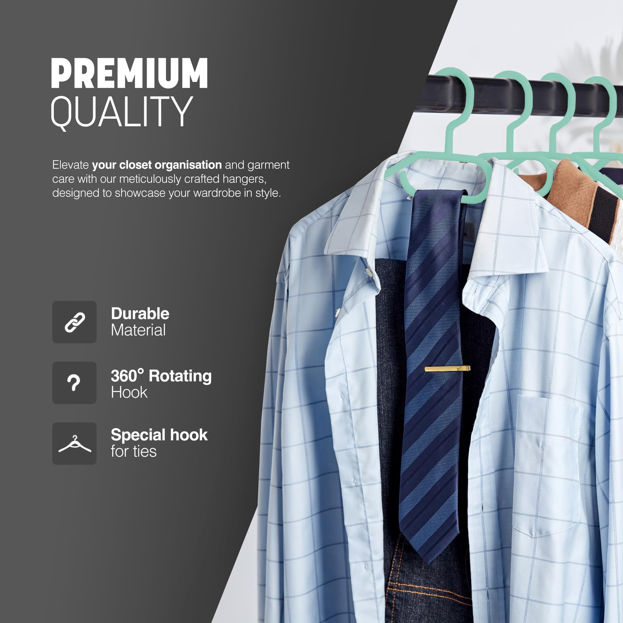 KEPLIN Space Saving Plastic Coat Hangers - Mint Green | 20 Pack | Heavy Duty 3