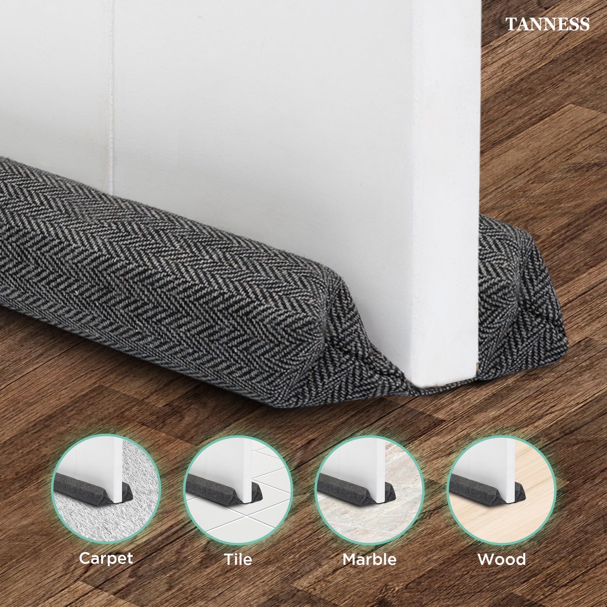 TANNESS Double-Sided Door Draft Excluder - Adjustable 70-90cm Fit | Waterproof Polyester 4