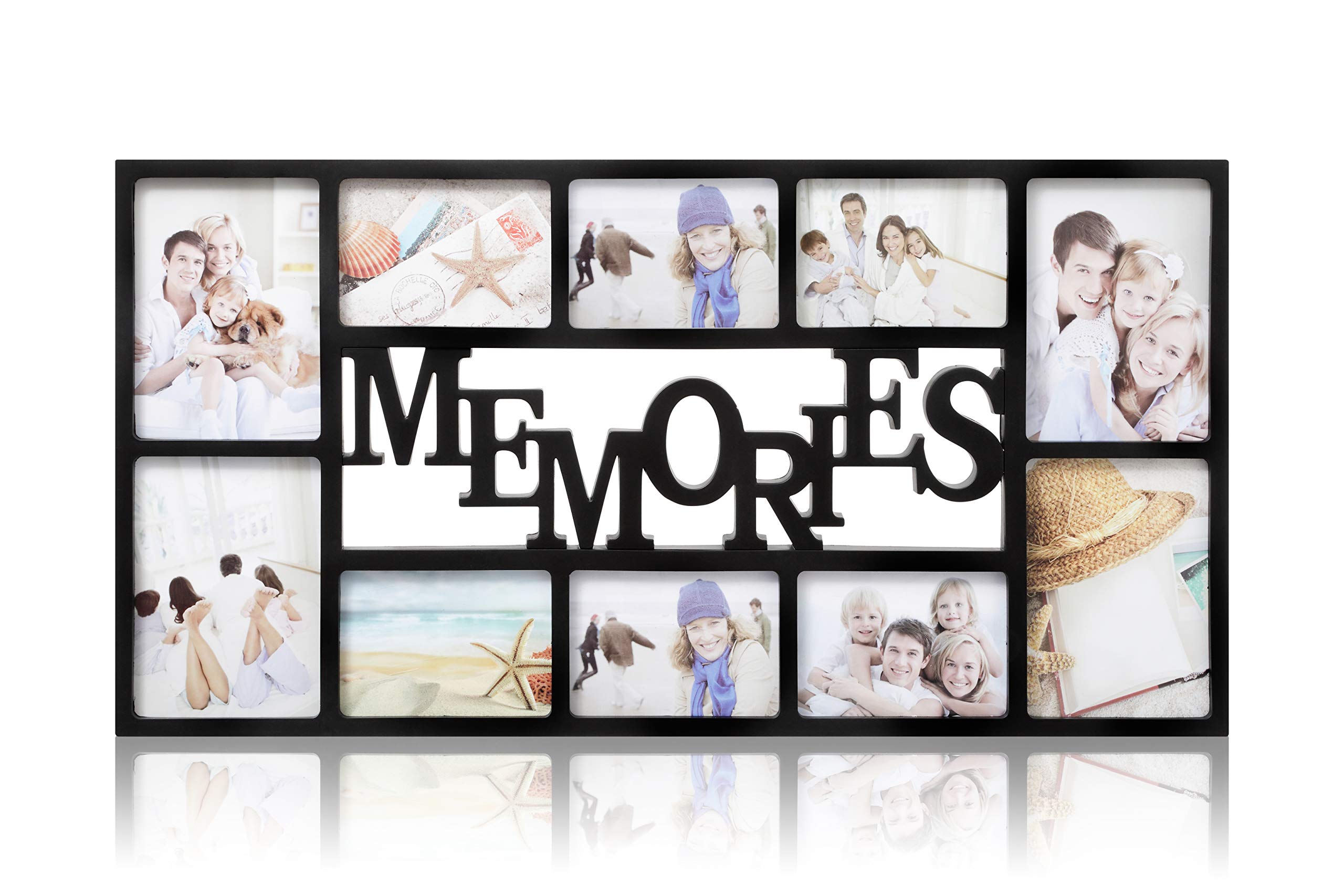 ARPAN Memories Multi Aperture Photo Frame - Black | Holds 10 Photos (6x 4x6", 4x 5x7") | Wall Mount 1