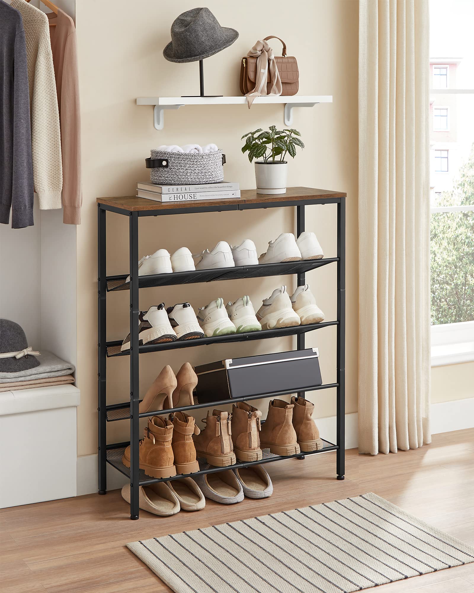 VASAGLE 5-Layer Shoe Rack - Rustic Industrial Design | 20-25 Pair Capacity | 93cm Height 4