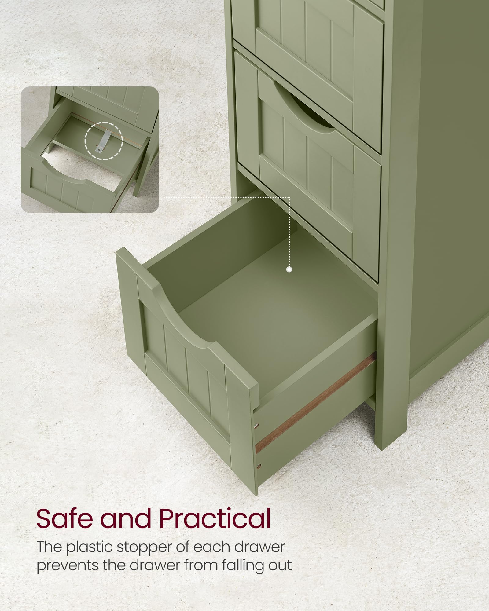 VASAGLE Bathroom Floor Storage Cabinet - 4 Drawers | 30 x 30 x 82 cm | Laurel Green | MDF 5