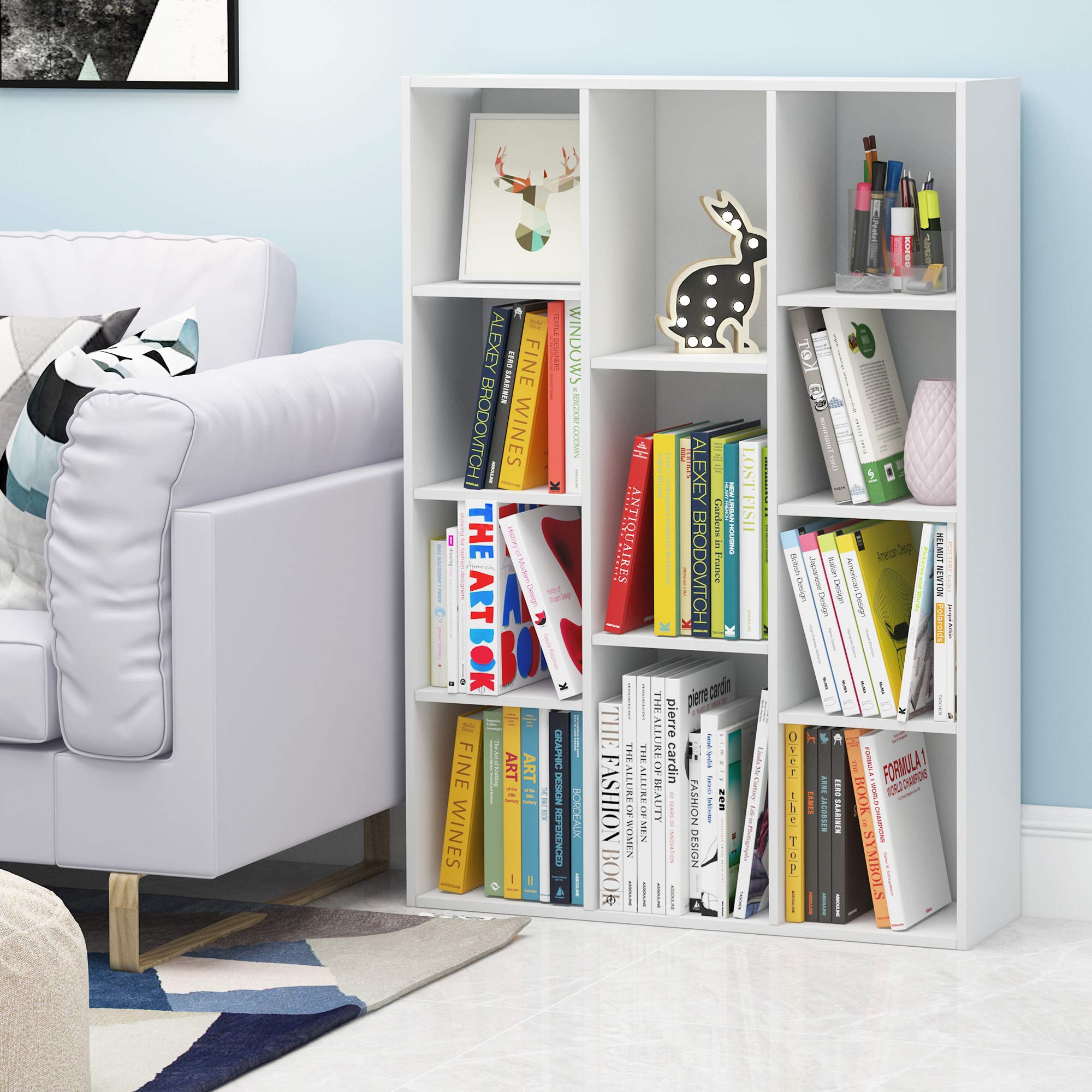 Furinno LUDER 11-Cube Book Shelf - Reversible Design | White Engineered Wood | 29.1" W x 41.7" H 2