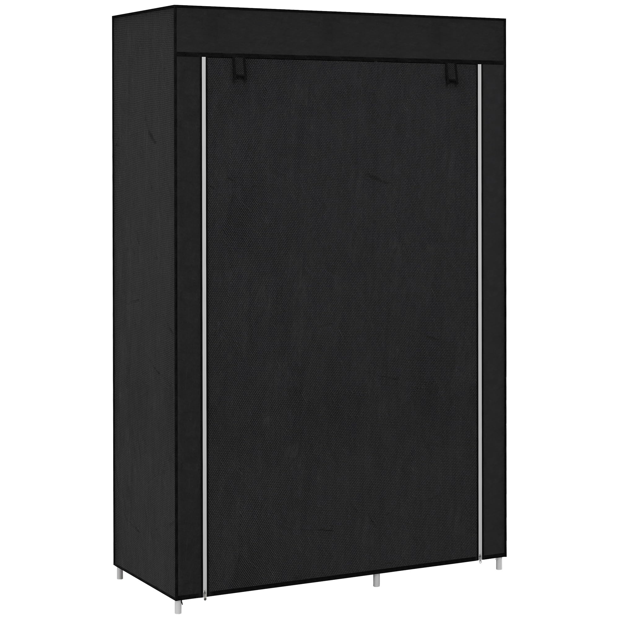 HOMCOM Portable Fabric Wardrobe - 6 Shelves, 1 Hanging Rail, Black | 103W x 43D x 162.5H cm 1