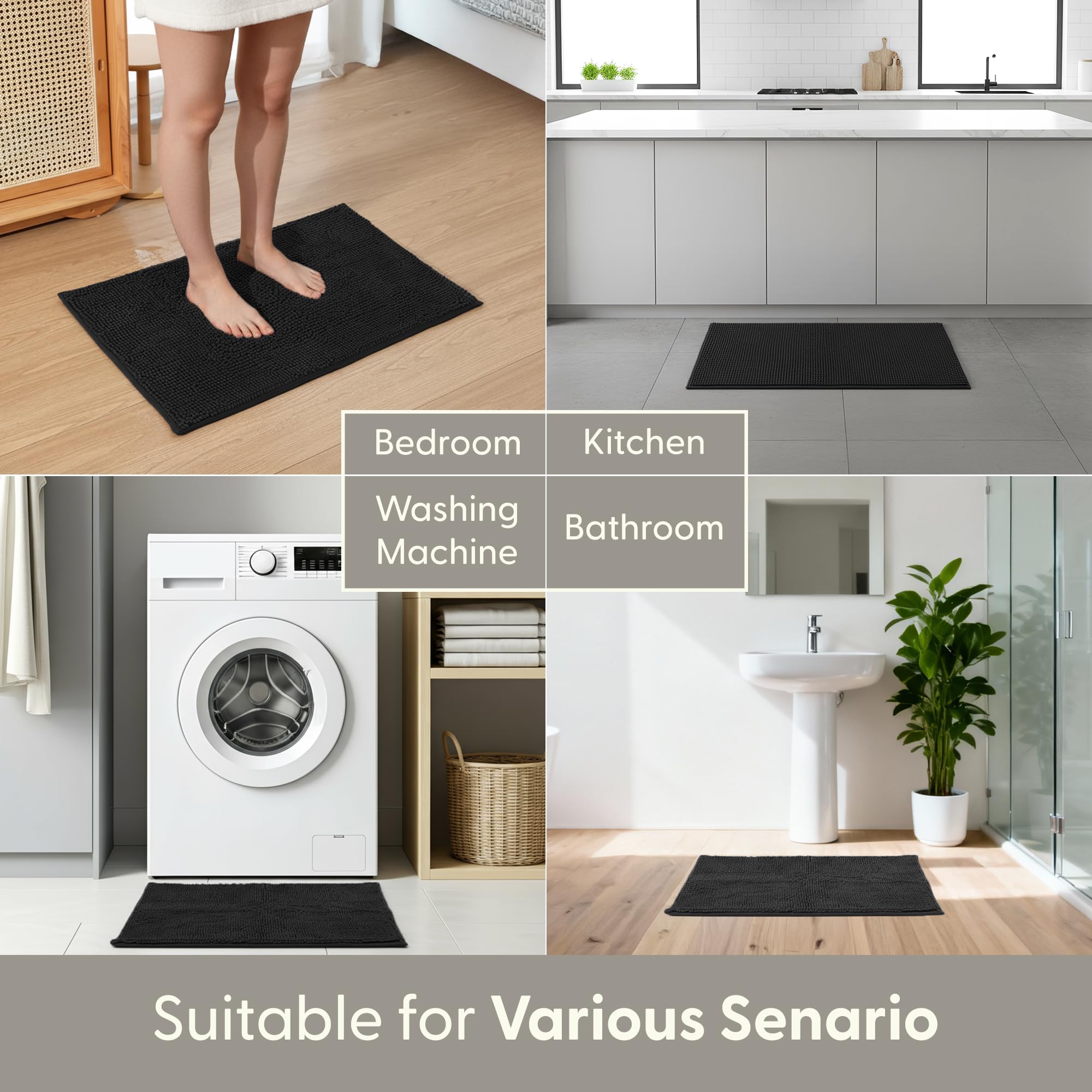 KEPLIN Microfibre Bath Mat - Non-Slip, Water Absorbent, Machine Washable | 40x60cm Black 7