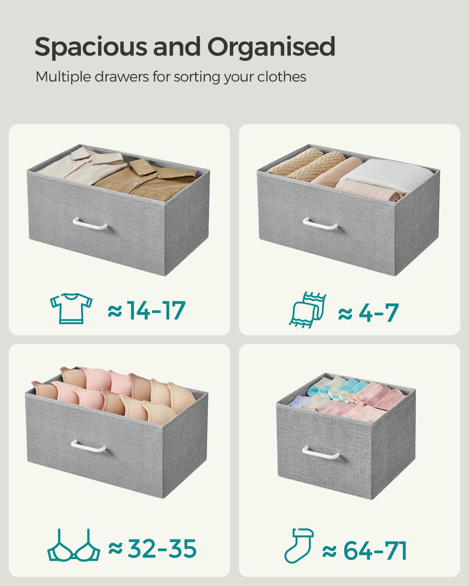 SONGMICS Chest of Drawers - 7 Fabric Drawers | Metal Frame | Dove Grey & Cloud White | 98W x 85H cm 5