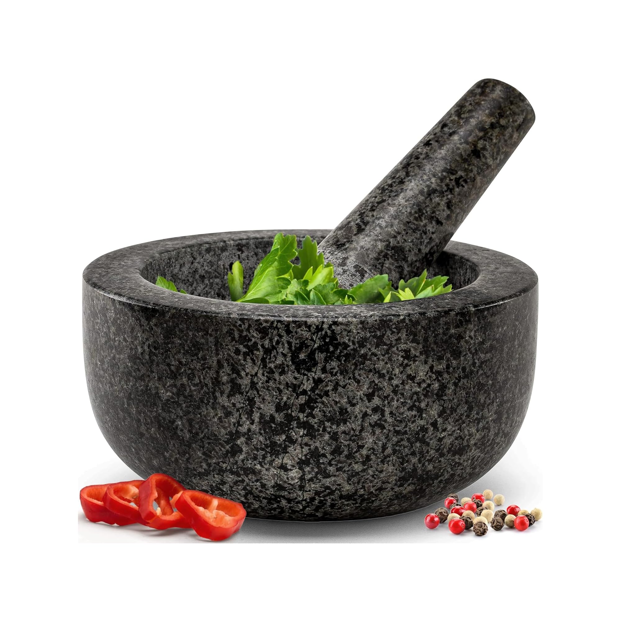 Zuvo Stone Mortar & Pestle Set - Premium Natural Stone | Black Finish | 3.56 kg 1